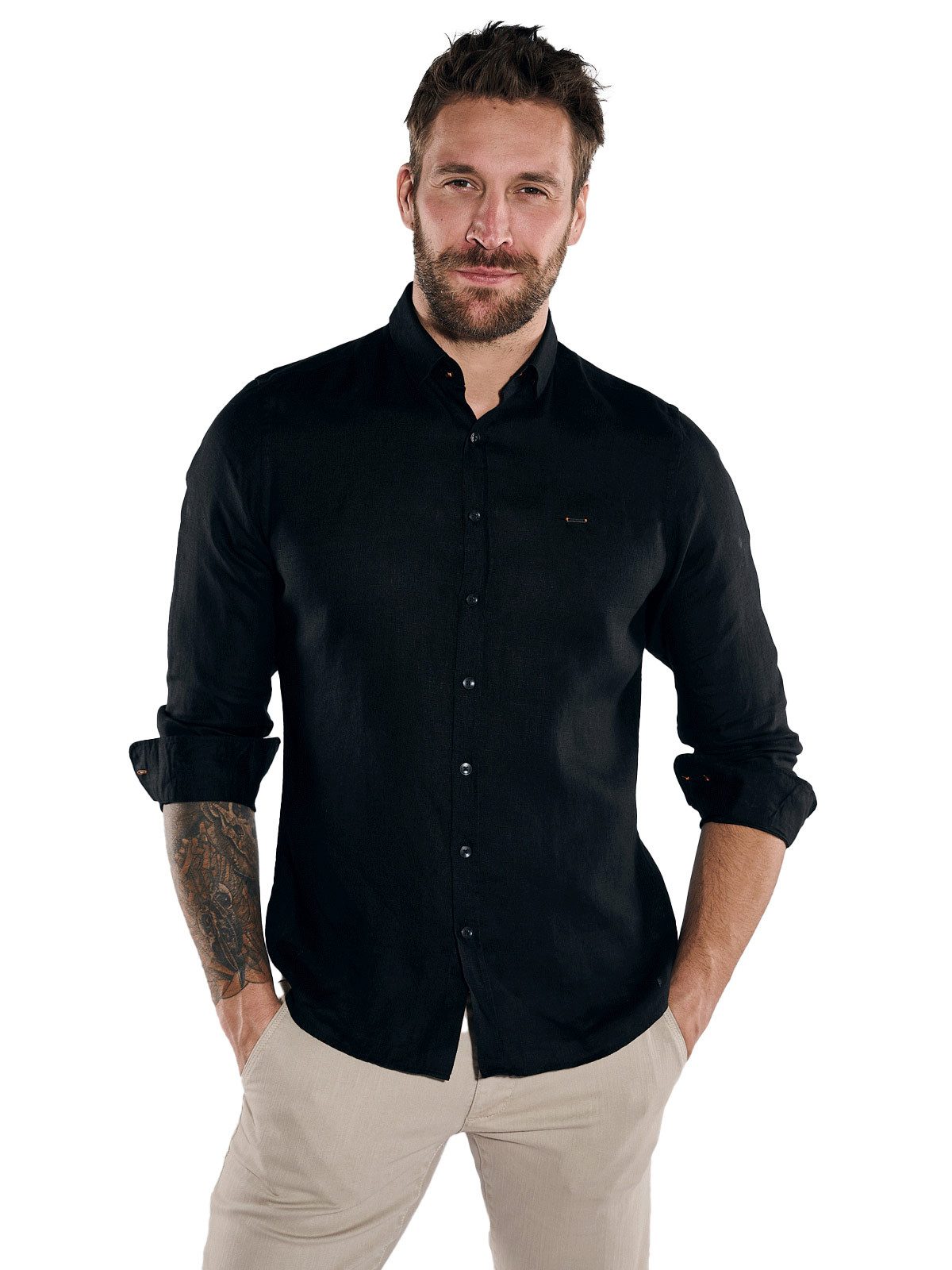 Langarmhemd Herren Hemd uni, Schwarz