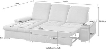 CALIZZA INTERIORS Ecksofa Moli 1 L-Form, mit Bettkasten, Kopfteilverstellung und Sitztiefenverstellung