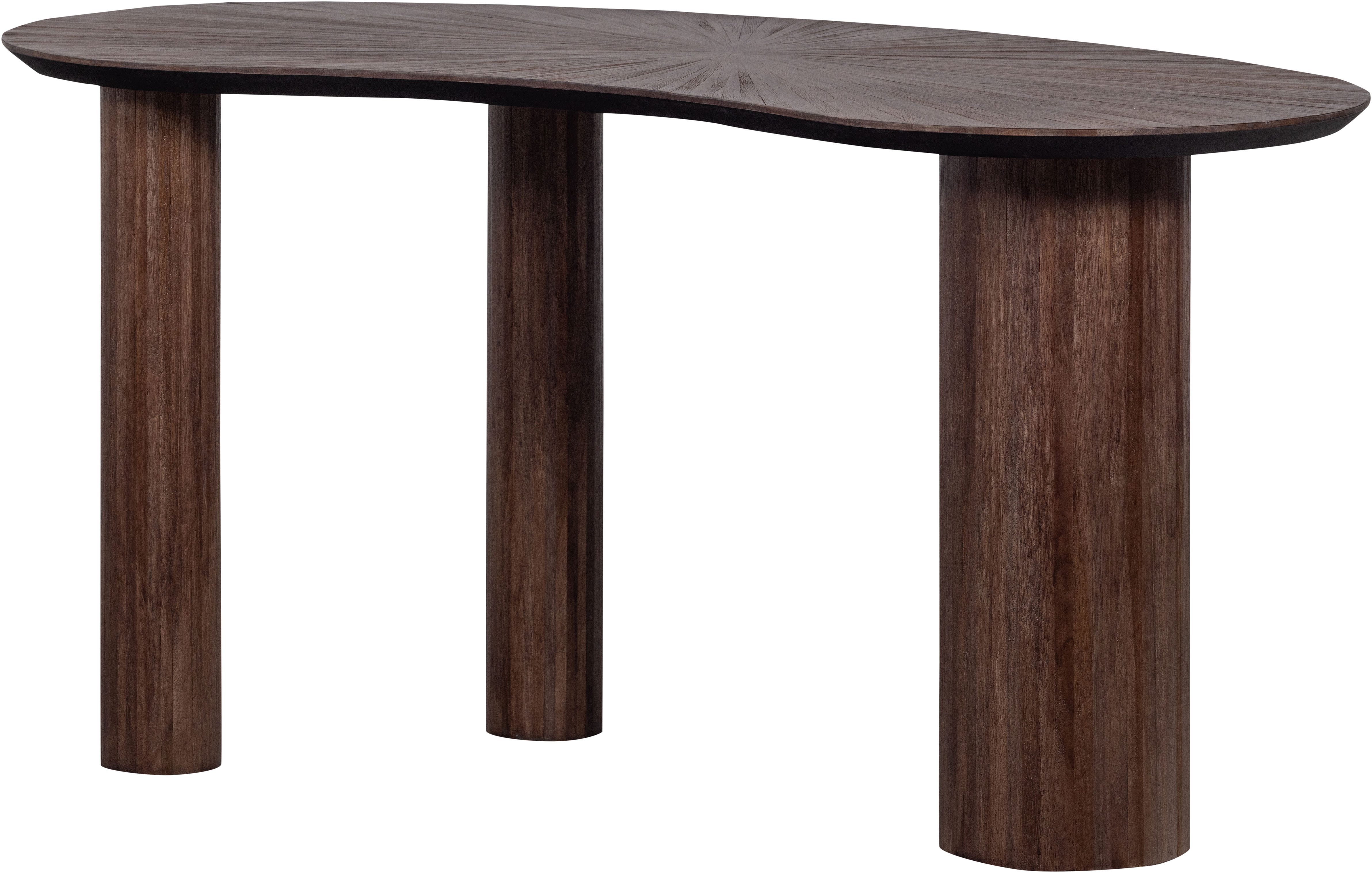 WOOOD Schreibtisch Sun aus Teakholz mit organischer Form und Standfuß 150x62x76 cm, Einfach zu montieren, sichtbare Maserung