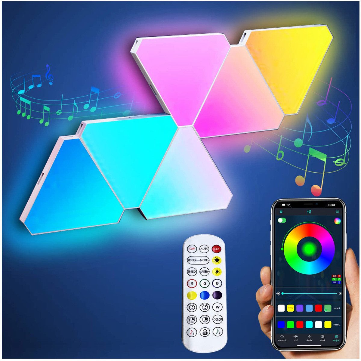 Qualra LED Dekolicht WLAN/Bluetooth Dreieck LED Panels Gaming Beleuchtung Wandbeleuchtung, WIFI-APP, Gaming Room Deko Musik & Bildschirm Sync