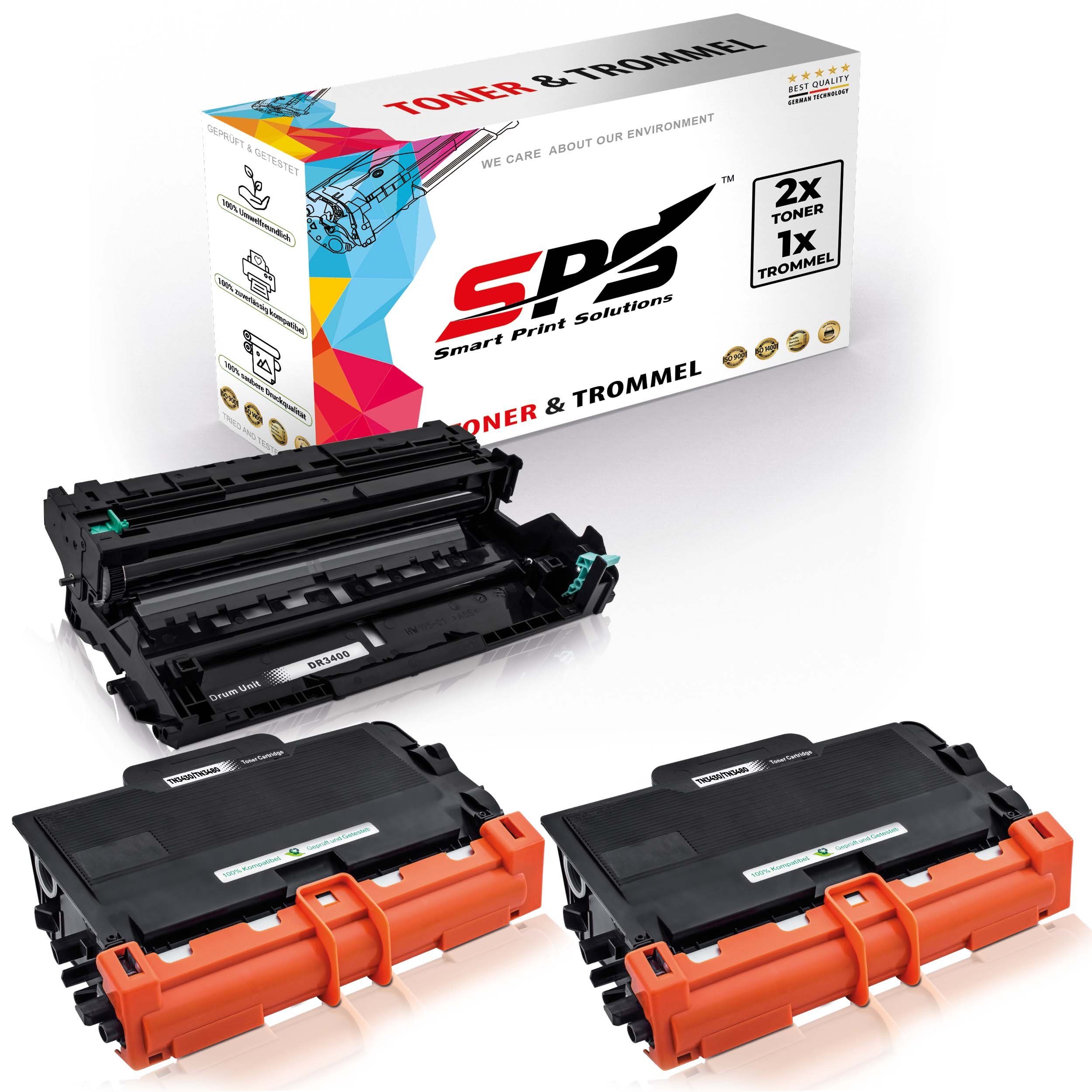 SPS Tonerkartusche 2x Toner + Trommel für Brother HLL5100DNT DR3400 TN3480 HLL5200, (3er Pack)