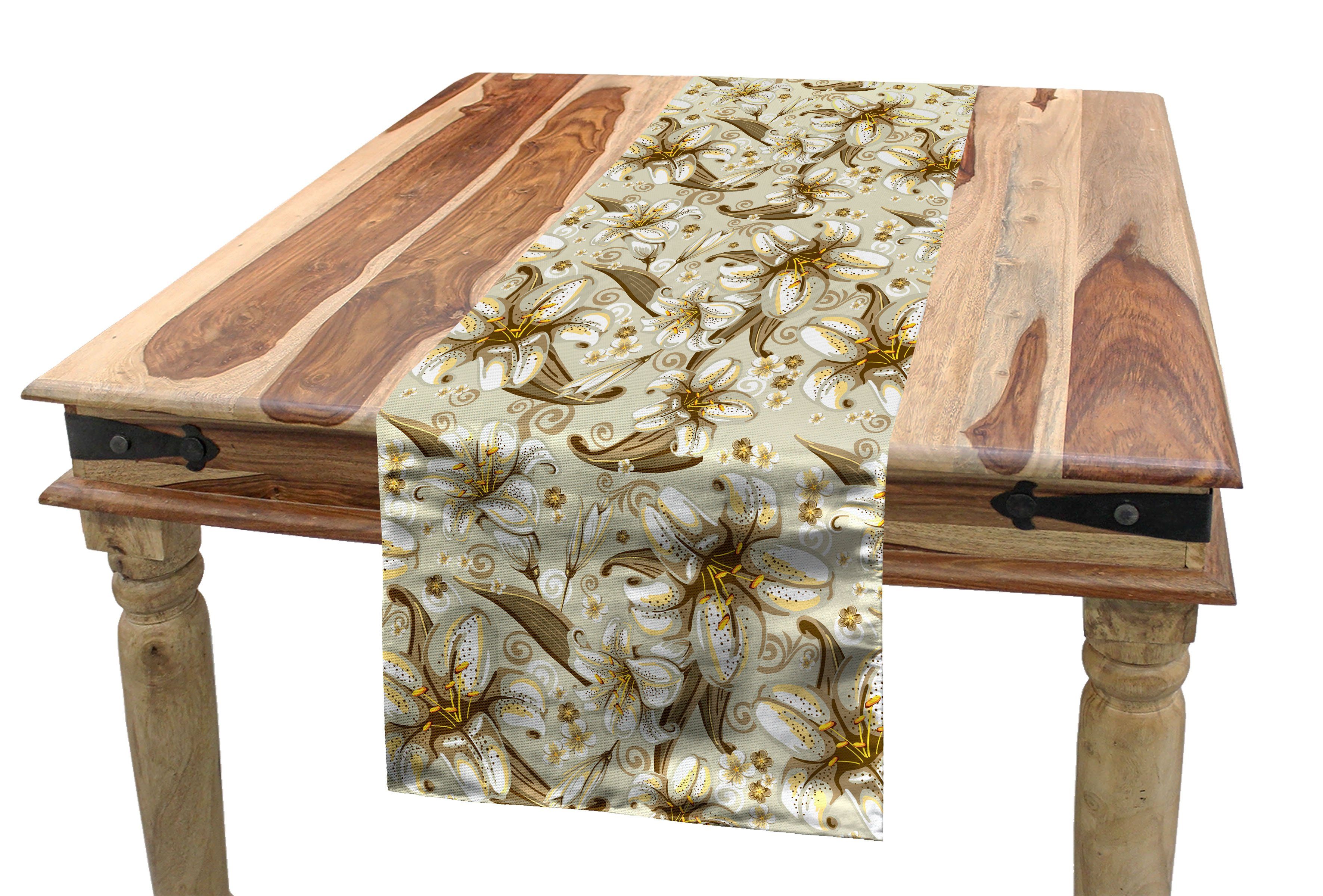 Abakuhaus Tischläufer Esszimmer Küche Rechteckiger Dekorativer Tischläufer, Blumen Blühende Blumen Blütenblätter