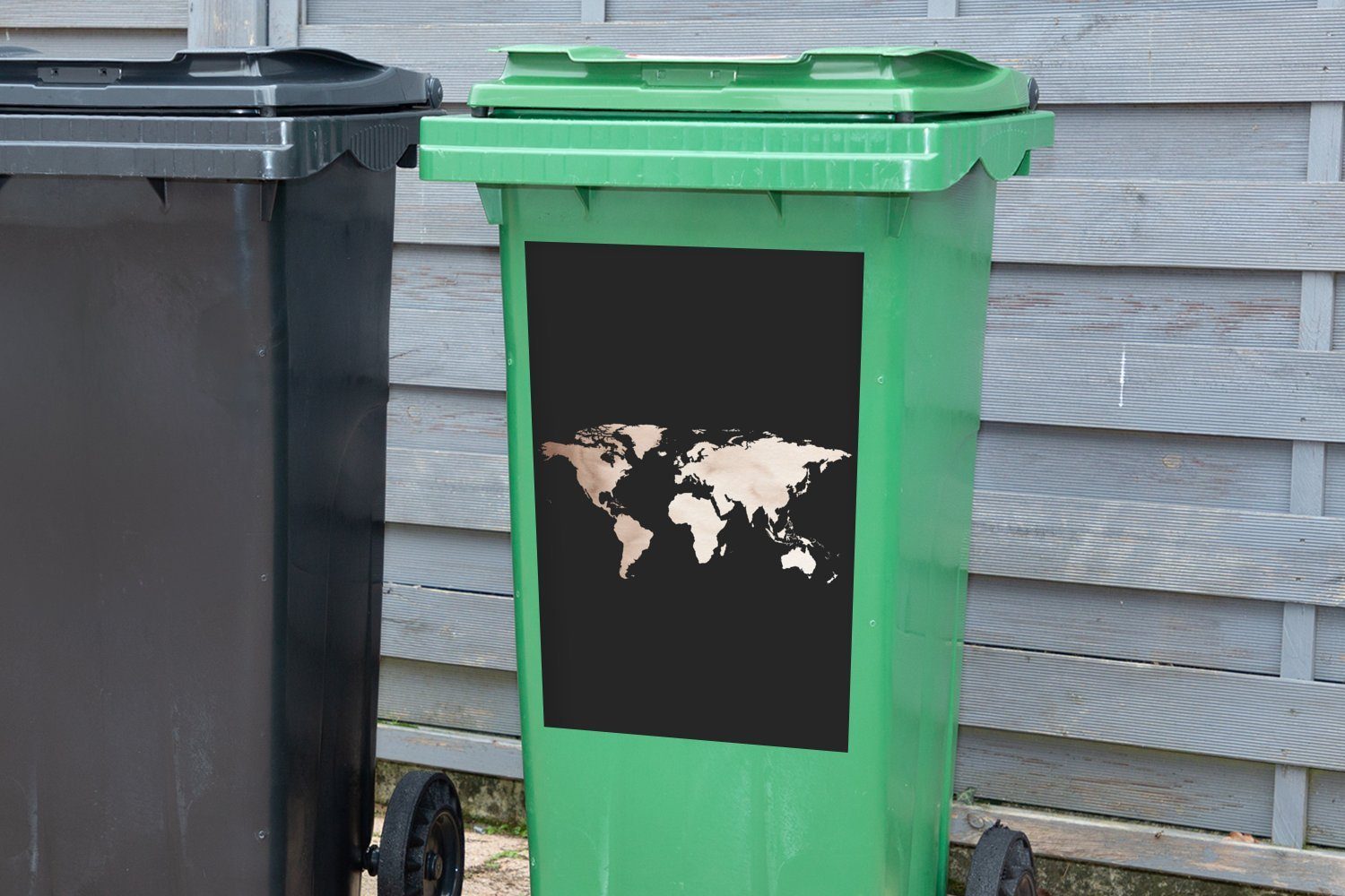 Braun St), Weltkarte Mülltonne, MuchoWow Wandsticker Sticker, Aquarell (1 Mülleimer-aufkleber, - - Container, Abfalbehälter