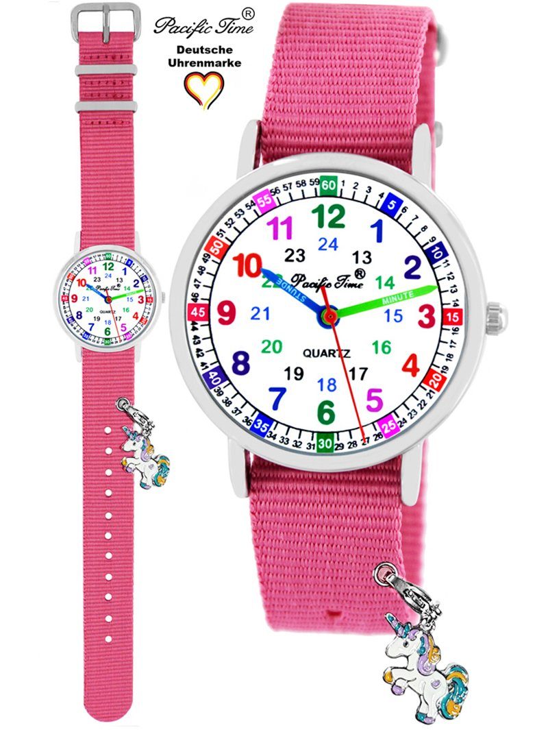 Pacific Time Versand - Armbanduhr Quarzuhr Gratis rosa mit Match Lernuhr Mix Design Wechselarmband und Charms, Kinder Einhorn