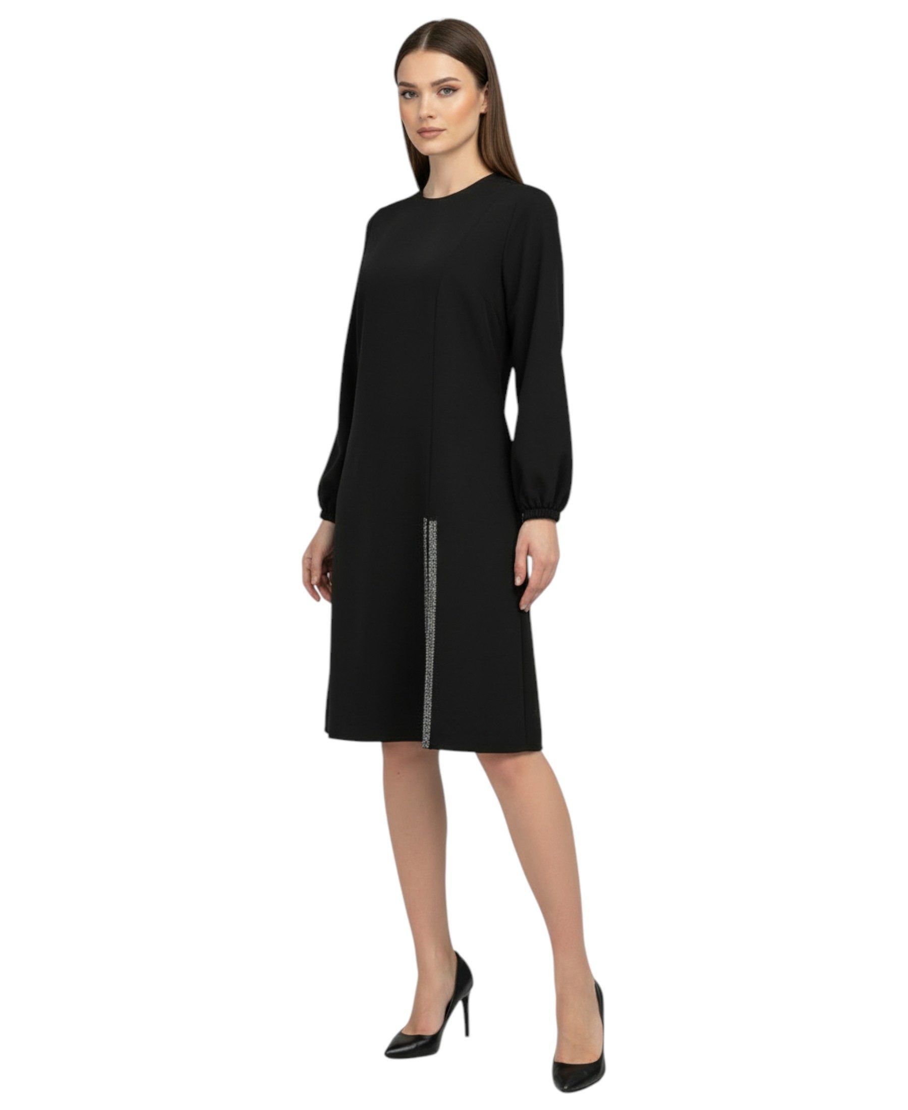 fashionshowcase Longtunika Damen Kleid Kleid mit Schlitz und Steindetail langärmlig
