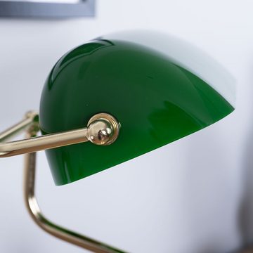 Globo Schreibtischlampe, Leuchtmittel nicht inklusive, Tischleuchte Bankerlampe Messing Schreibtischleuchte grün