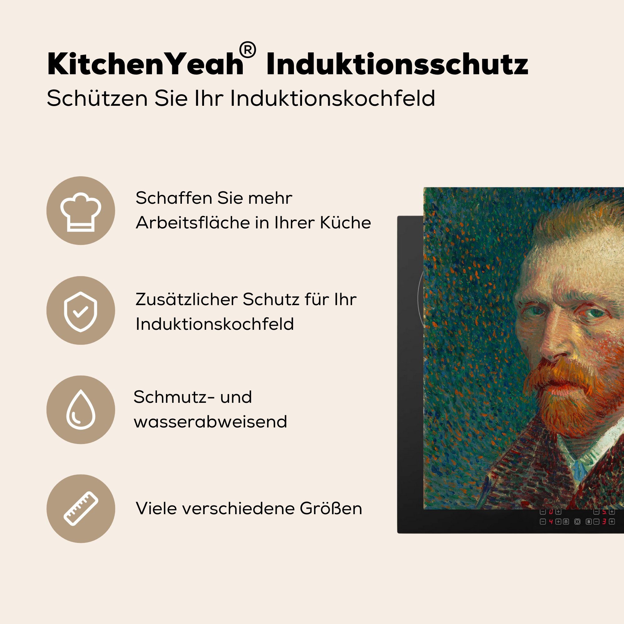 küche Herdblende-/Abdeckplatte Vinyl, Vincent MuchoWow für Ceranfeldabdeckung, Arbeitsplatte Selbstporträt cm, Gogh, - van 78x78 tlg), (1