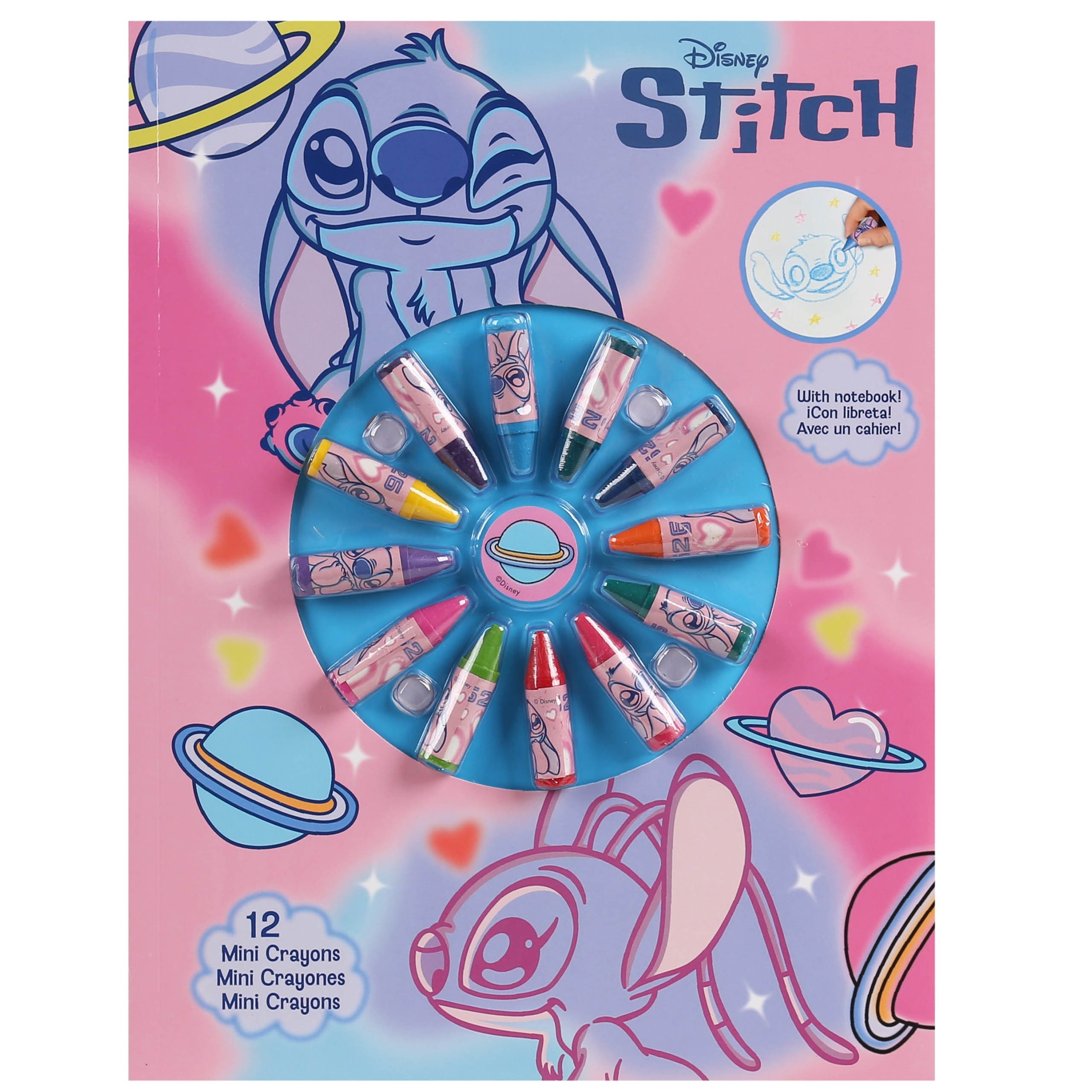 Disney Notizbuch Disney Stitch kreatives Mal- und Schreibset mit Mini-Wachsmalstiften