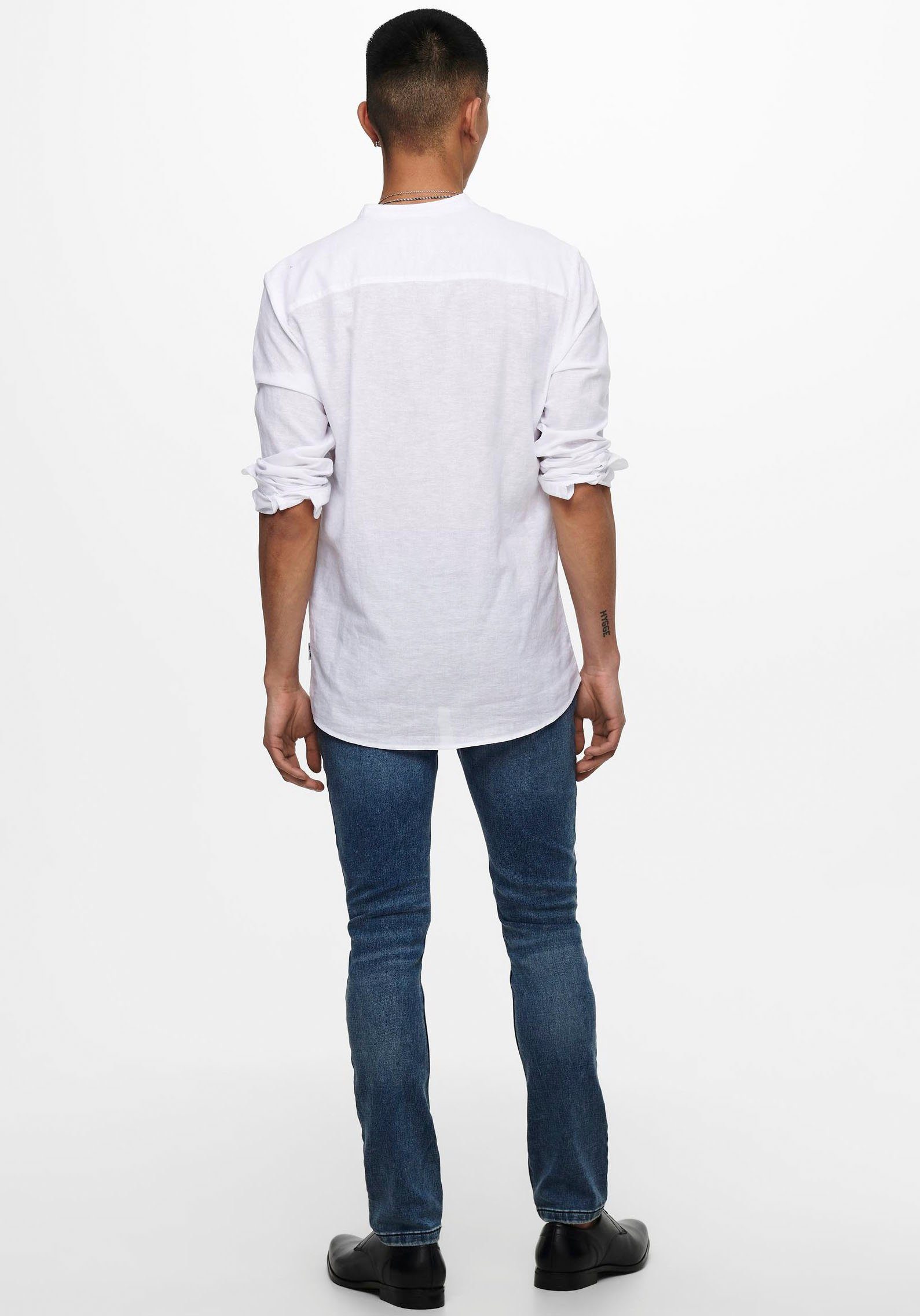 ONLY & SONS Langarmhemd ONSCAIDEN LS SOLID LINEN MAO SHIRT NOOS Baumwolle mit Leinen, slim fit