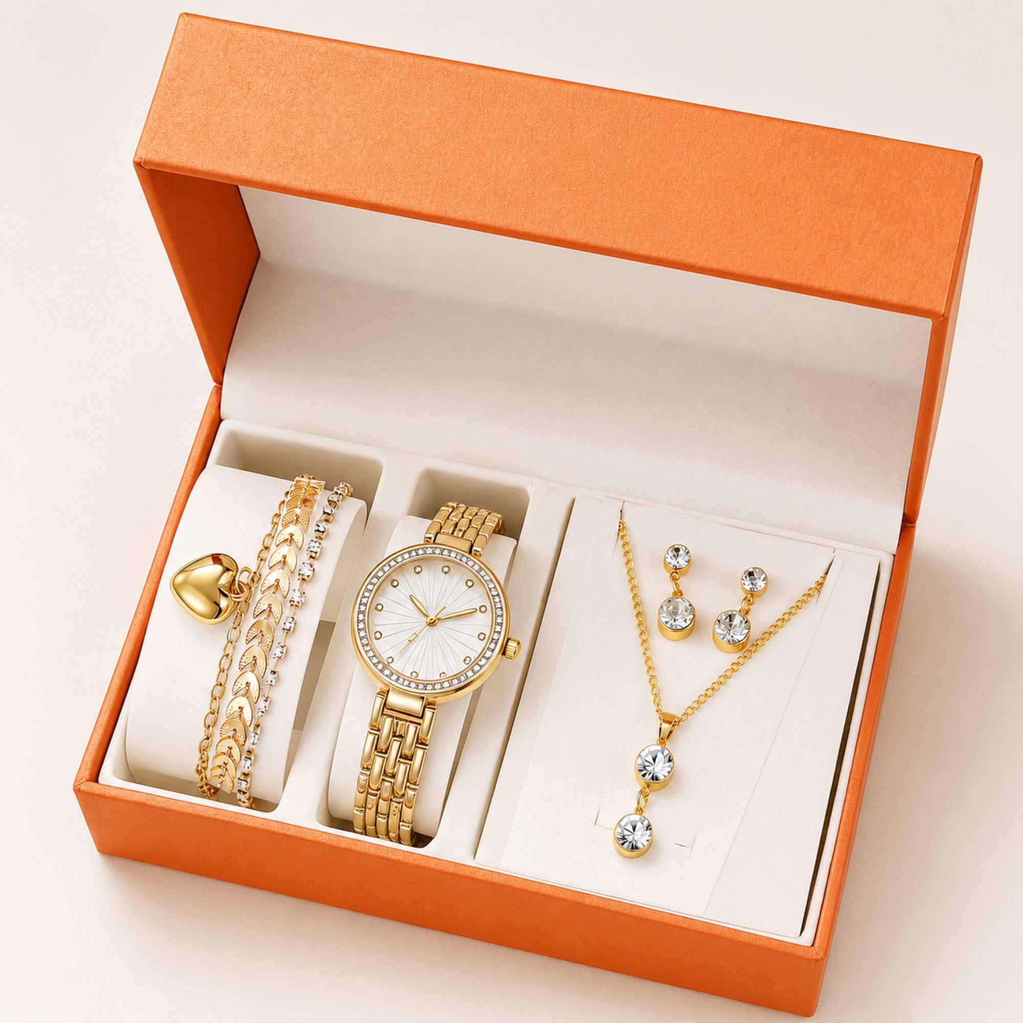 ibettertec Quarzuhr Geschenke für Frauen–Damen Quarzuhr Schmuck Geschenkset, (mit Armbanduhr, Halskette, Armband, Ring & Ohrringen – Geschenkidee zu Weihnachten, Geburtstag, Muttertag & Valentinstag, 5-tlg)