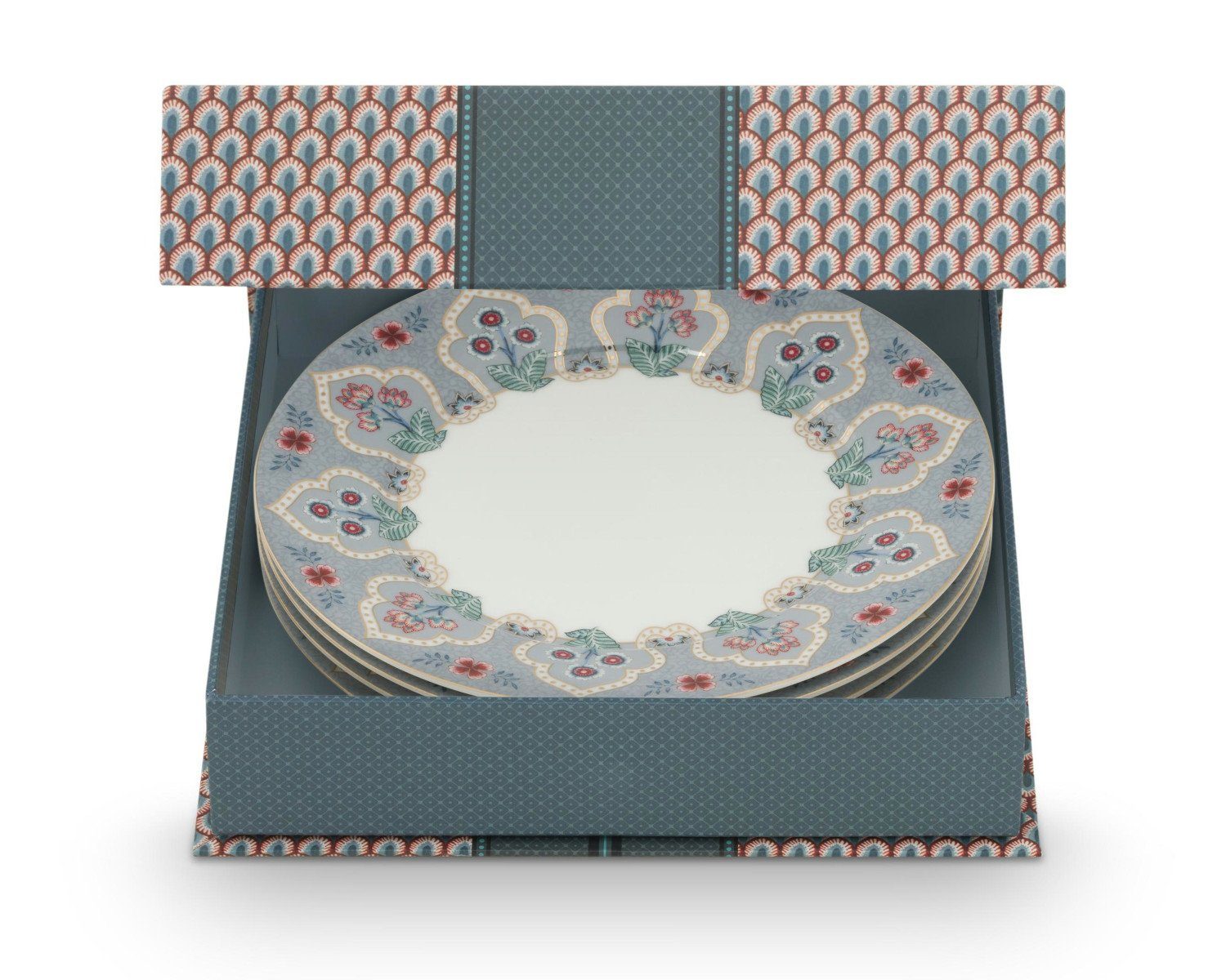 PiP Studio Тарелки-Set Flower Festival Frühstücksteller Deco light blue 21cm Set4, Porzellan, Set/4 Plates Flower Festival Deco Light Blue 21cm