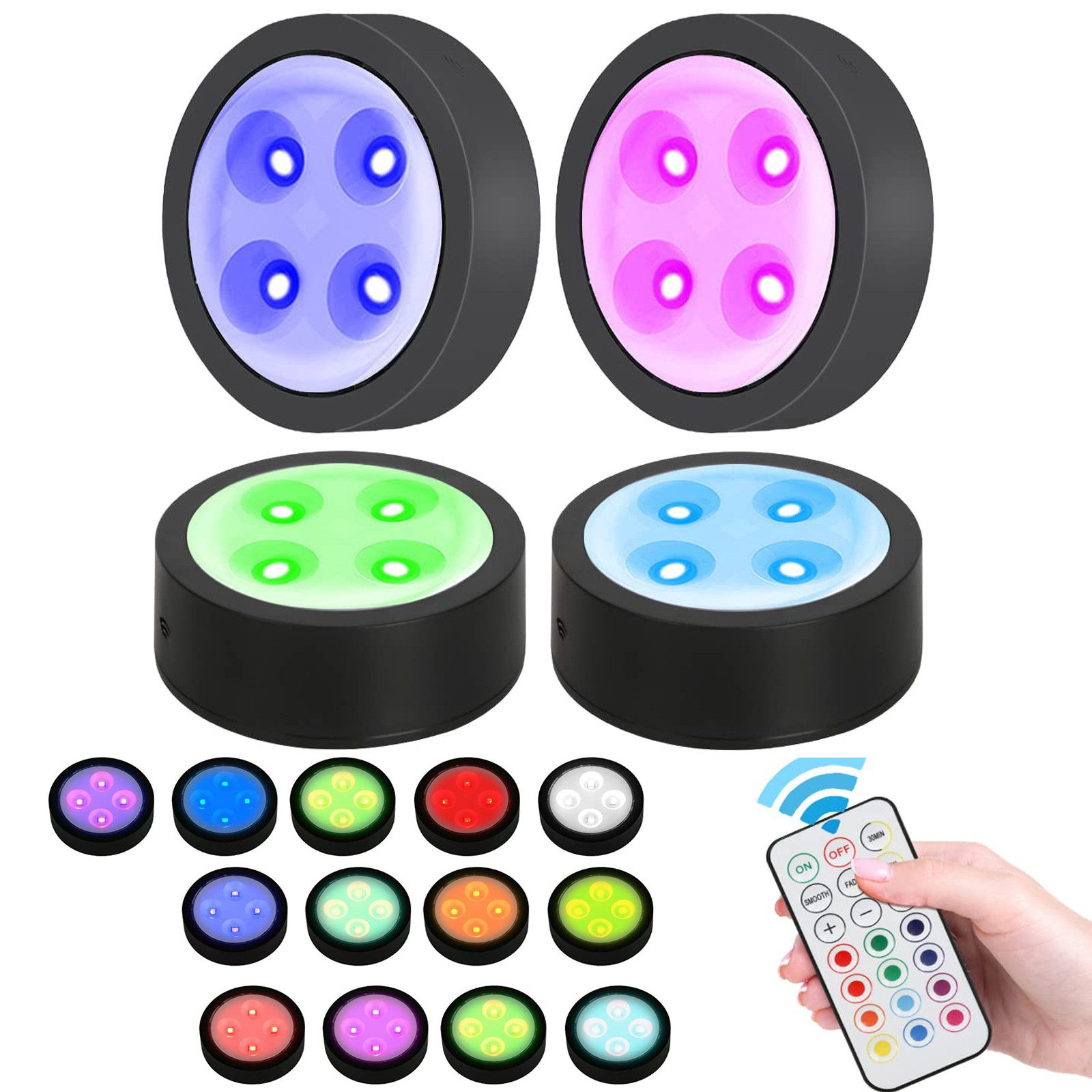 LED Nachtlicht RGB Unterschrankleuchte, 2 Modi RGB Schranklicht Batterie Touch-Dimmbar