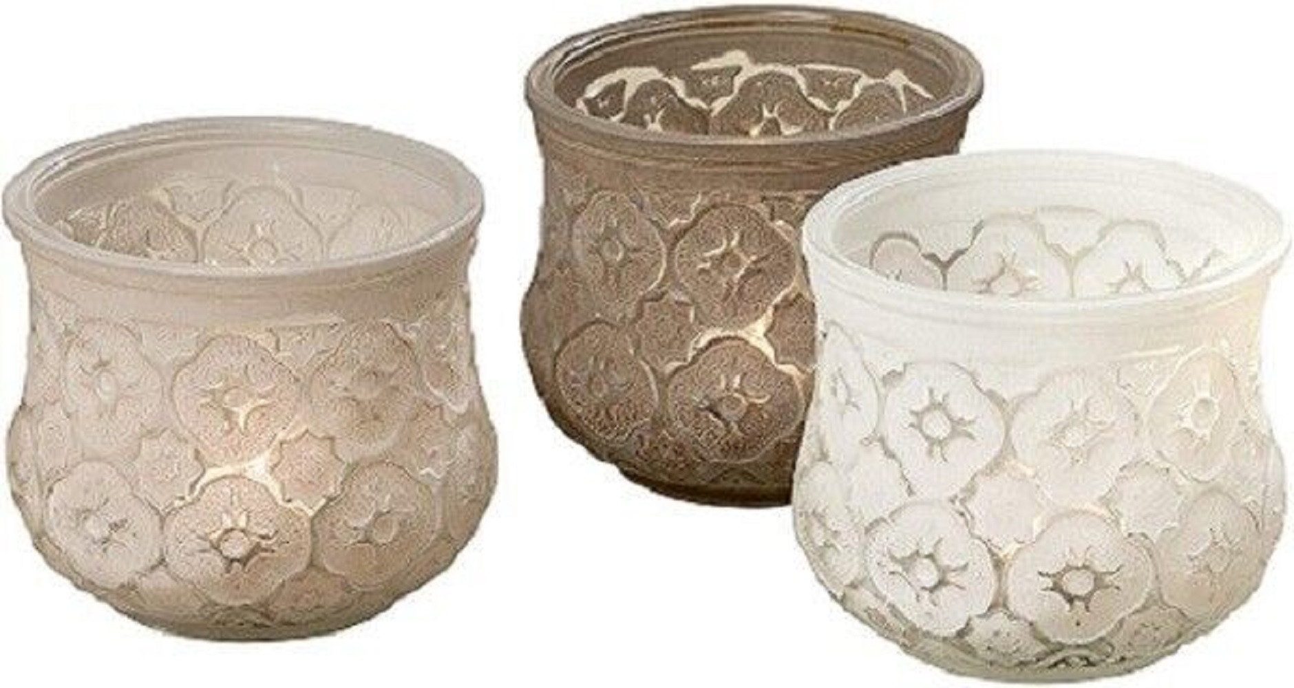 BOLTZE GRUPPE GmbH Tischvase Windlicht Tunis Glas lackiert Taupe/Grau/weiß H.9 cm Ø.11 cm 3er Set