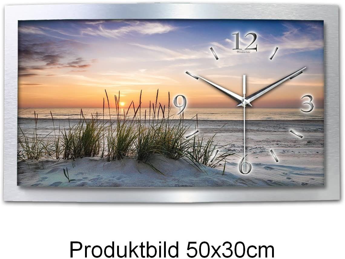 Kreative Feder Wanduhr 3D Designer-Wanduhr „Sandstrand“ aus gebürstetem Aluminium (3D-Wölbung; einzigartiges Zwei-Platten-Design; flüsterleises Uhrwerk) | Wanduhren