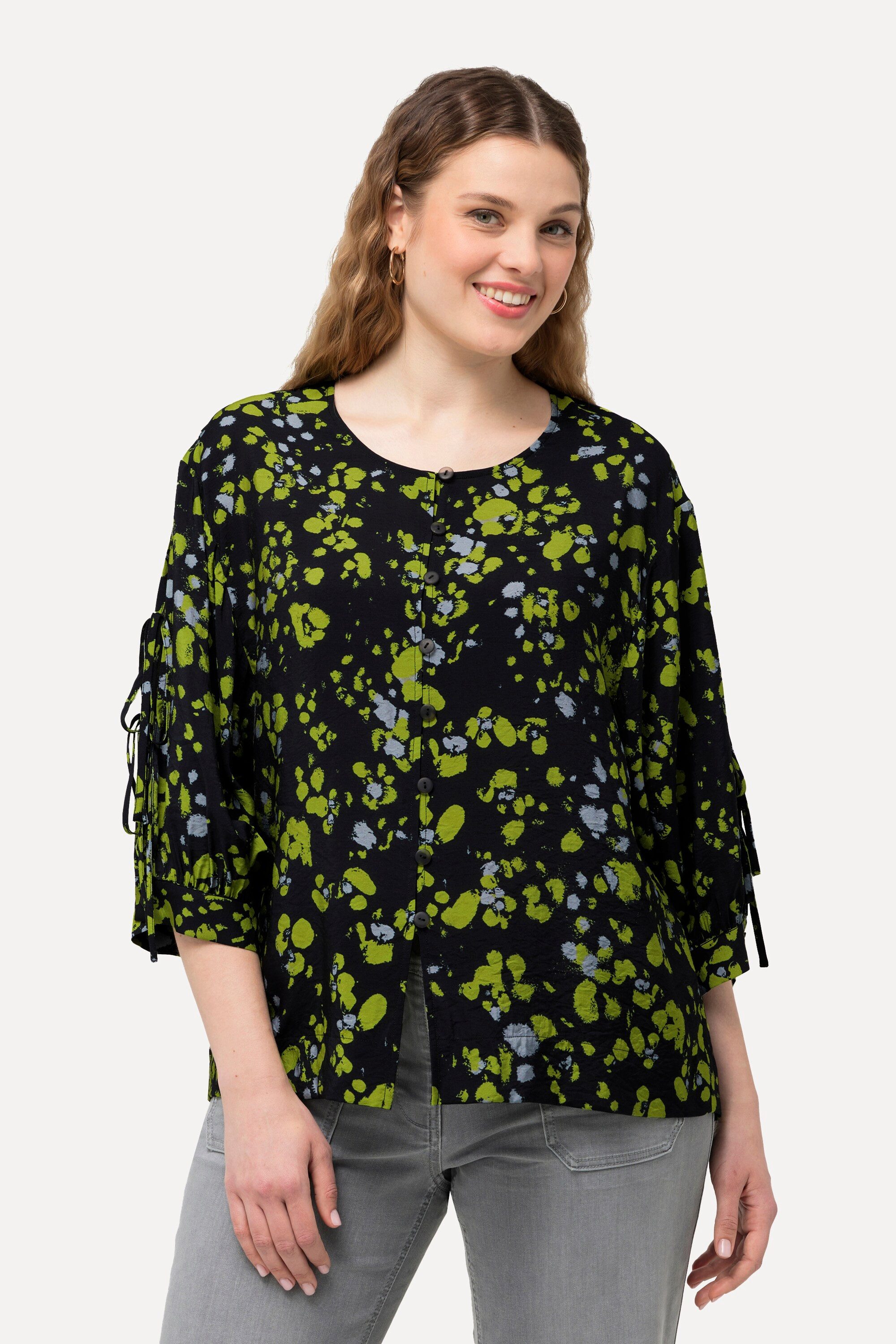 Druckbluse Bluse Punkte A-Linie Rundhals Langarm