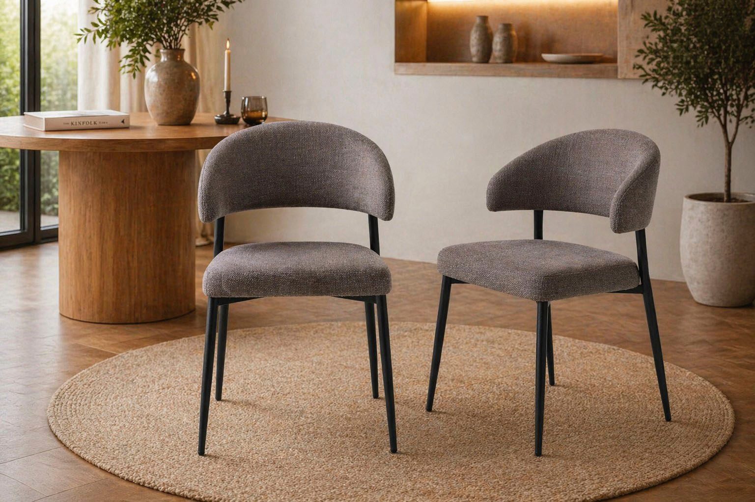 ACTONA GROUP Esszimmerstuhl Edina 2er Set, Stoff - bequem & stilvoll, mehrere Farben, moderne, Gepolstert, weicher Bezug & hoher Sitzkomfort, schwarze Stahlbeine