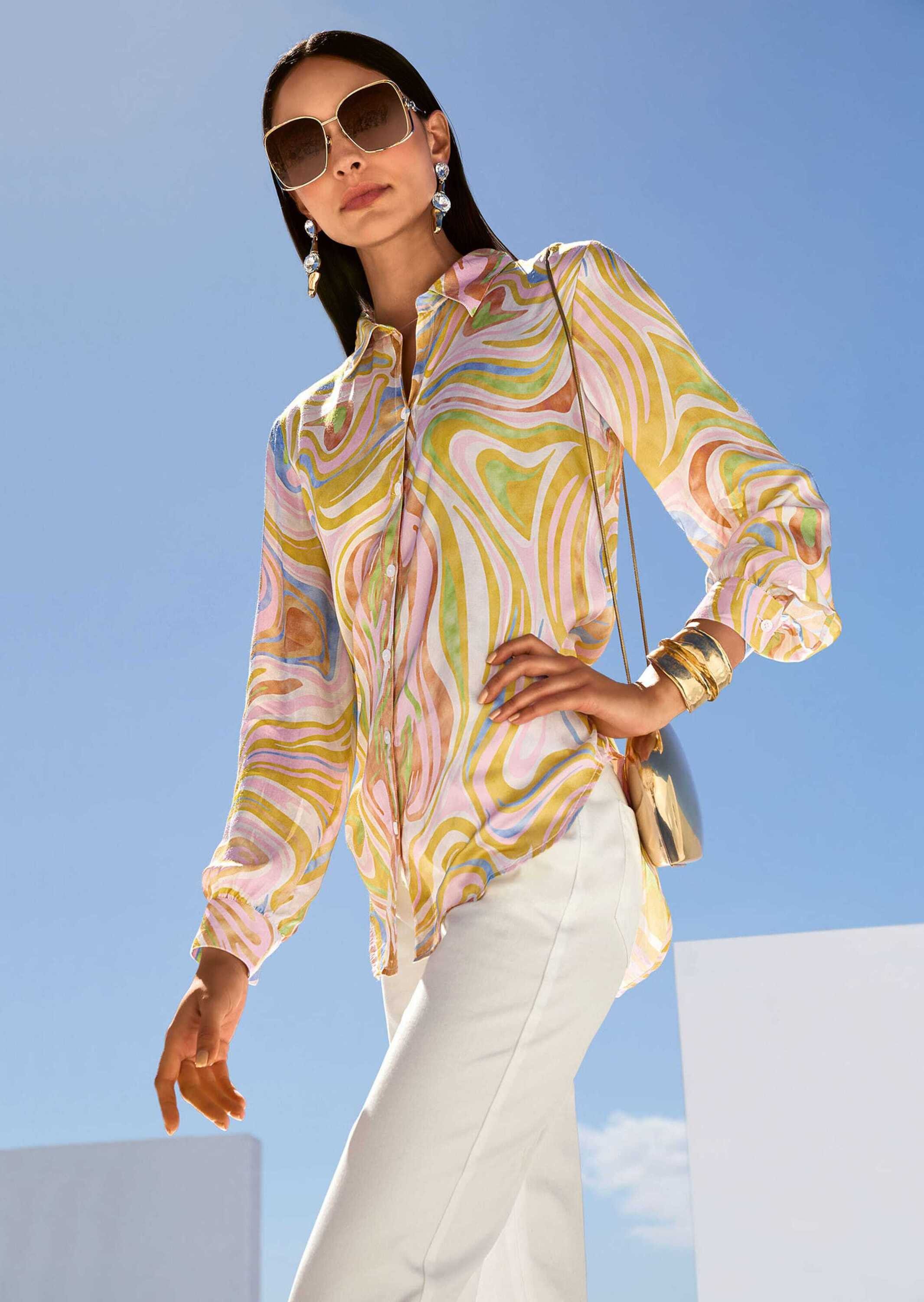 Hemdbluse Longbluse mit Unikat-Print