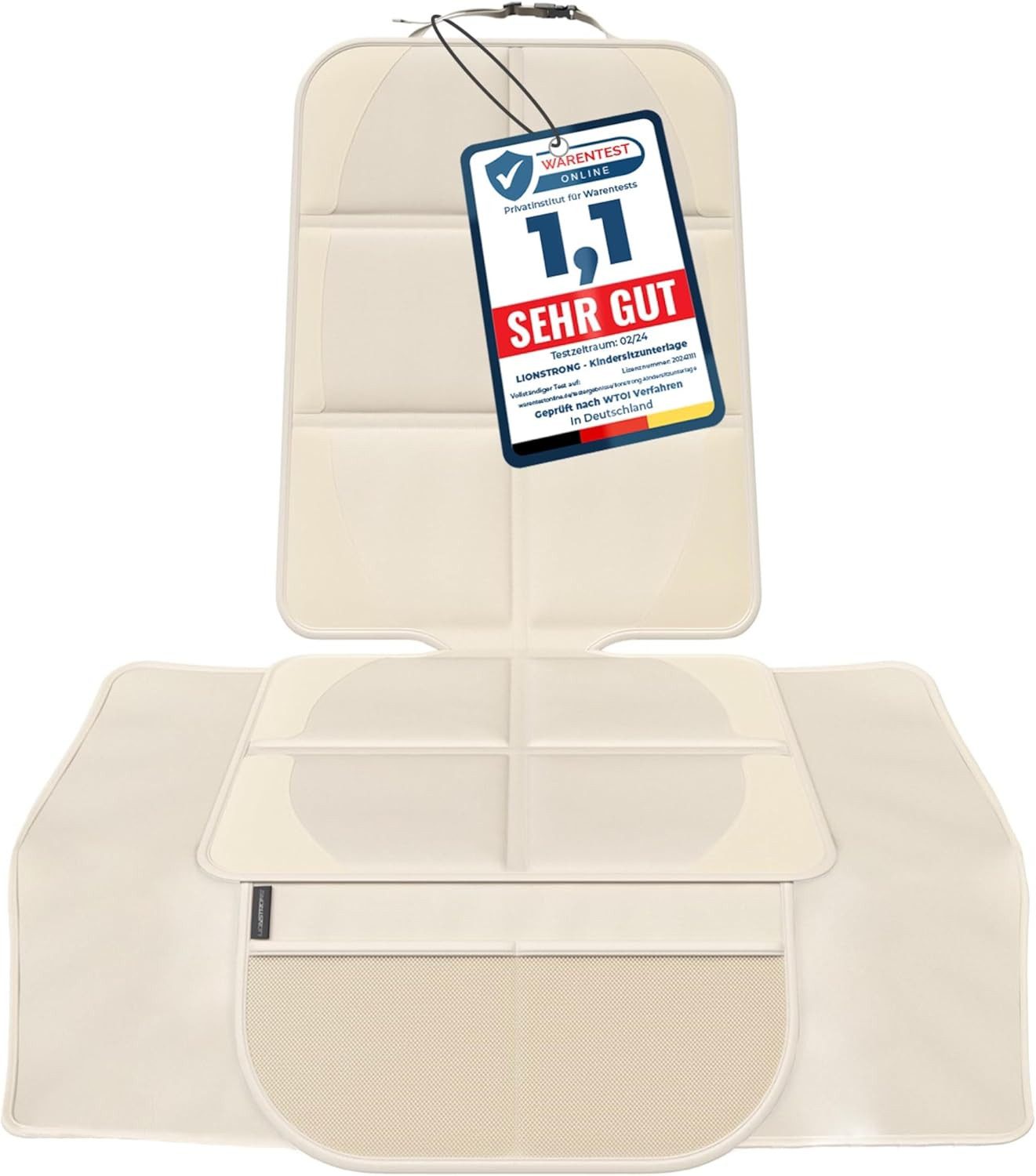 LIONSTRONG Kindersitzunterlage Premium, Autositzschoner [ISOFIX GEEIGNET], wasserabweisender Polyester Stoff, Sitzschutz Sitzschoner Auto Kindersitz - universell kompatibel