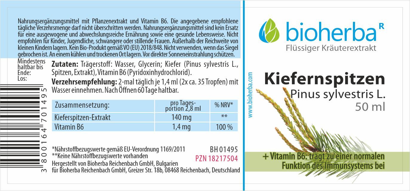 BIOHERBA R Kiefernspitzen Pinus sylvestris L. Tropfen Tinktur 50 ml Nahrungsergänzungsmittel