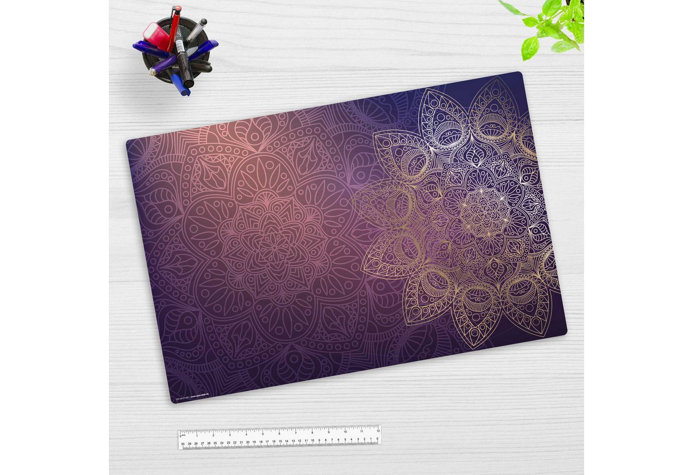 Thumbnail - cover-your-desk.de Schreibtischunterlage abwaschbar - lila-goldenes Mandala - premium Vinyl - Made in Germany, (1 tlg)