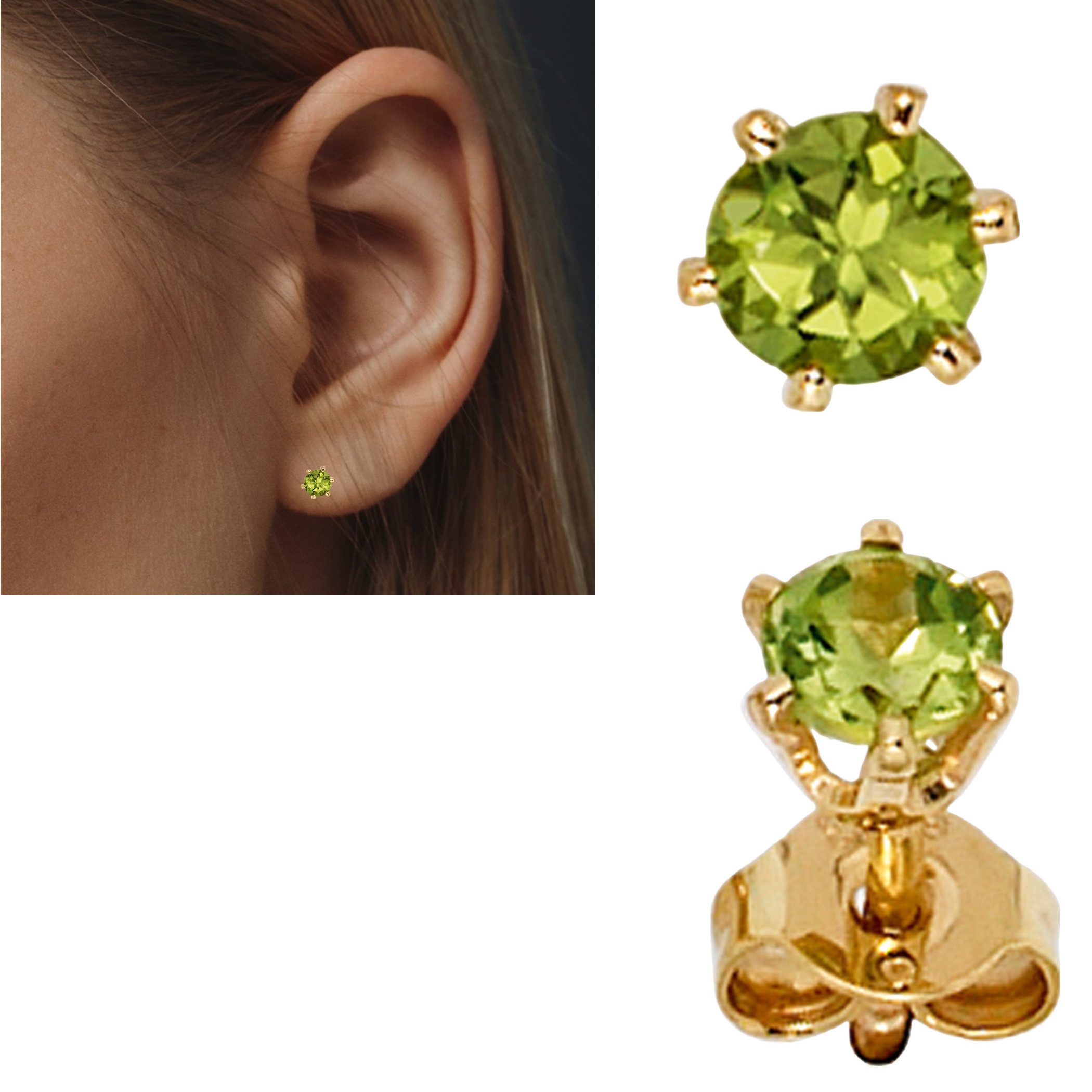Erario D'Or Paar Ohrstecker Ohrringe 4,6mm 14Kt Gelbgold Peridote
