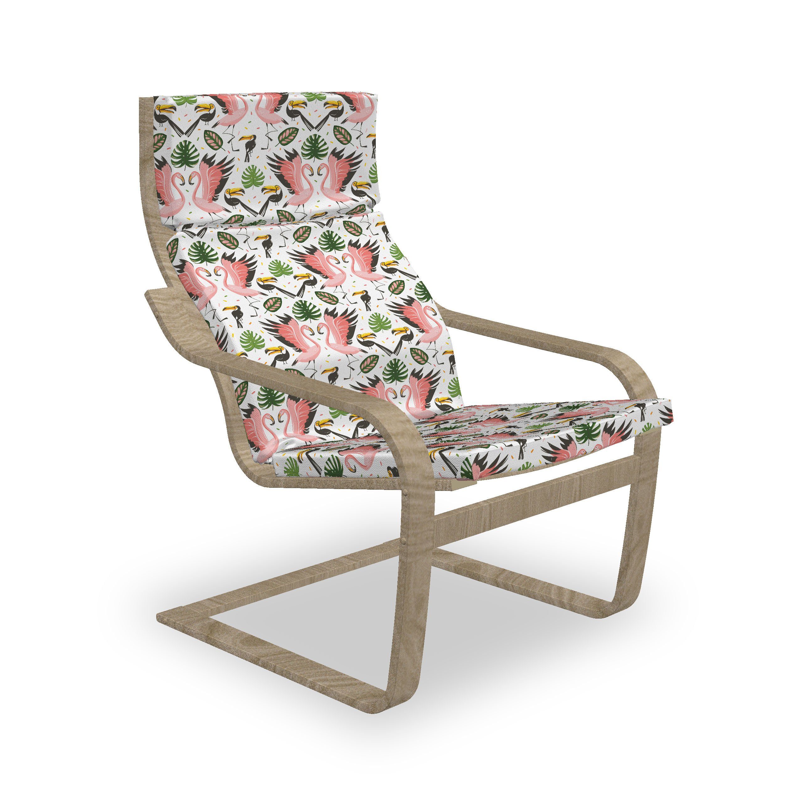Abakuhaus Stuhlkissen Sitzkissen mit Stuhlkissen mit Hakenschlaufe und Reißverschluss, Boho Exotische Flamingo und Blätter