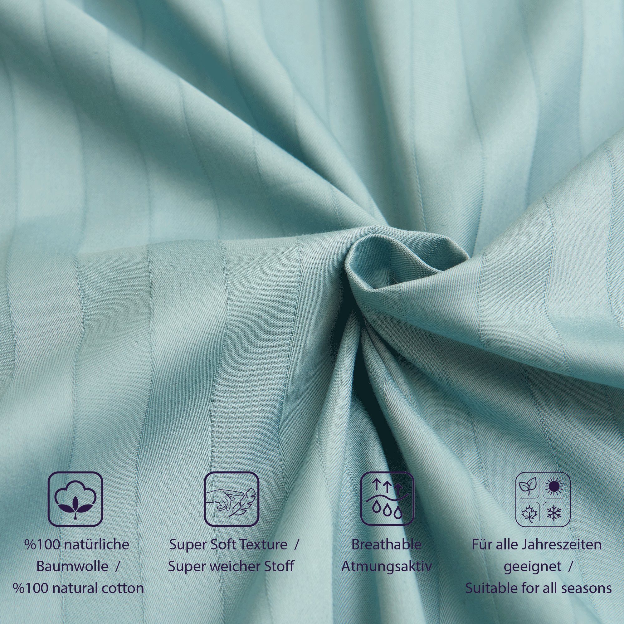 Brielle Bettwäsche Casabel Bettwäsche-Set aus Mako-Satin - Streifig - Minzg günstig online kaufen