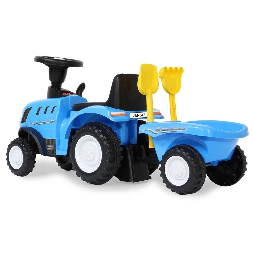 Jamara Rutscherauto New Holland T7 Traktor Blau, mit Hupe Sound LED Licht  Anhängerkupplung
