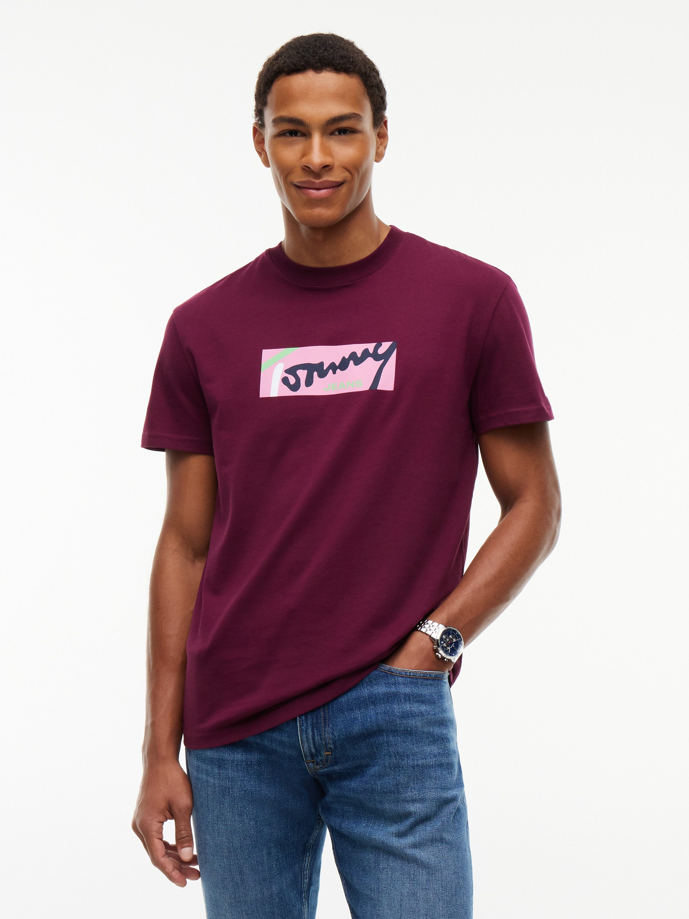 Tommy Jeans T-Shirt TJM REGULAR SIGNATURE Print, Rundhals, normale Passform