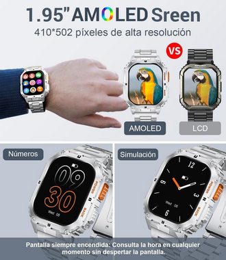 Lige Smartwatch (1,95 Zoll, Android iOS), Herren mit herzfrequenz schlafüberwachung schlafmonitor wasserdicht
