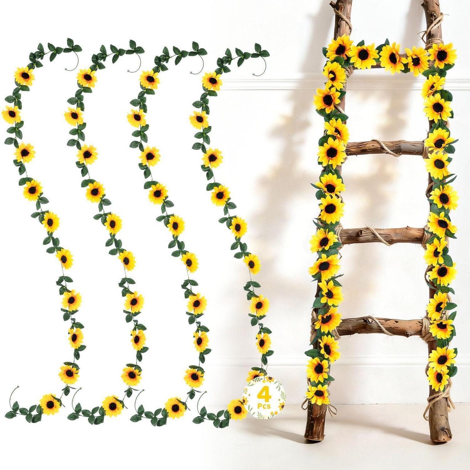 Kunstgirlande Kunstblumen Girlande 4 Stück 225cm Gelb UV-Beständig, LuxusKollektion, Höhe 5 cm