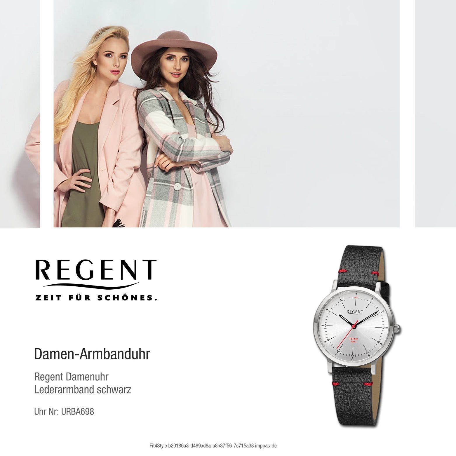 Regent Quarzuhr Regent Lederarmband rund, Armbanduhr groß 33mm), extra Analog, (ca. Armbanduhr Damen Damen