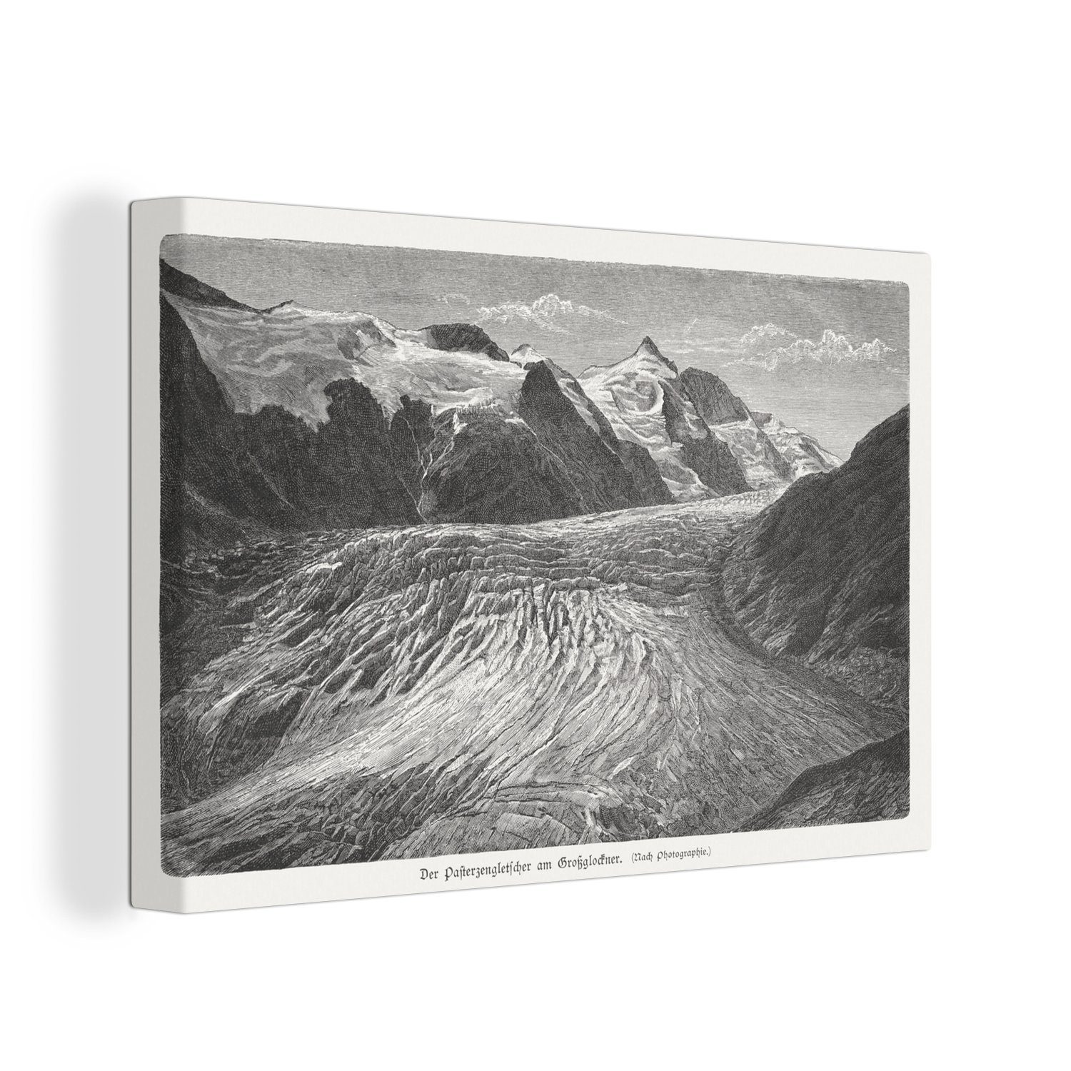 OneMillionCanvasses® Leinwandbild Eine alte Abbildung des Großglocknermassivs in den Alpen, (1 St), Wandbild Leinwandbilder, Aufhängefertig, Wanddeko, 30x20 cm