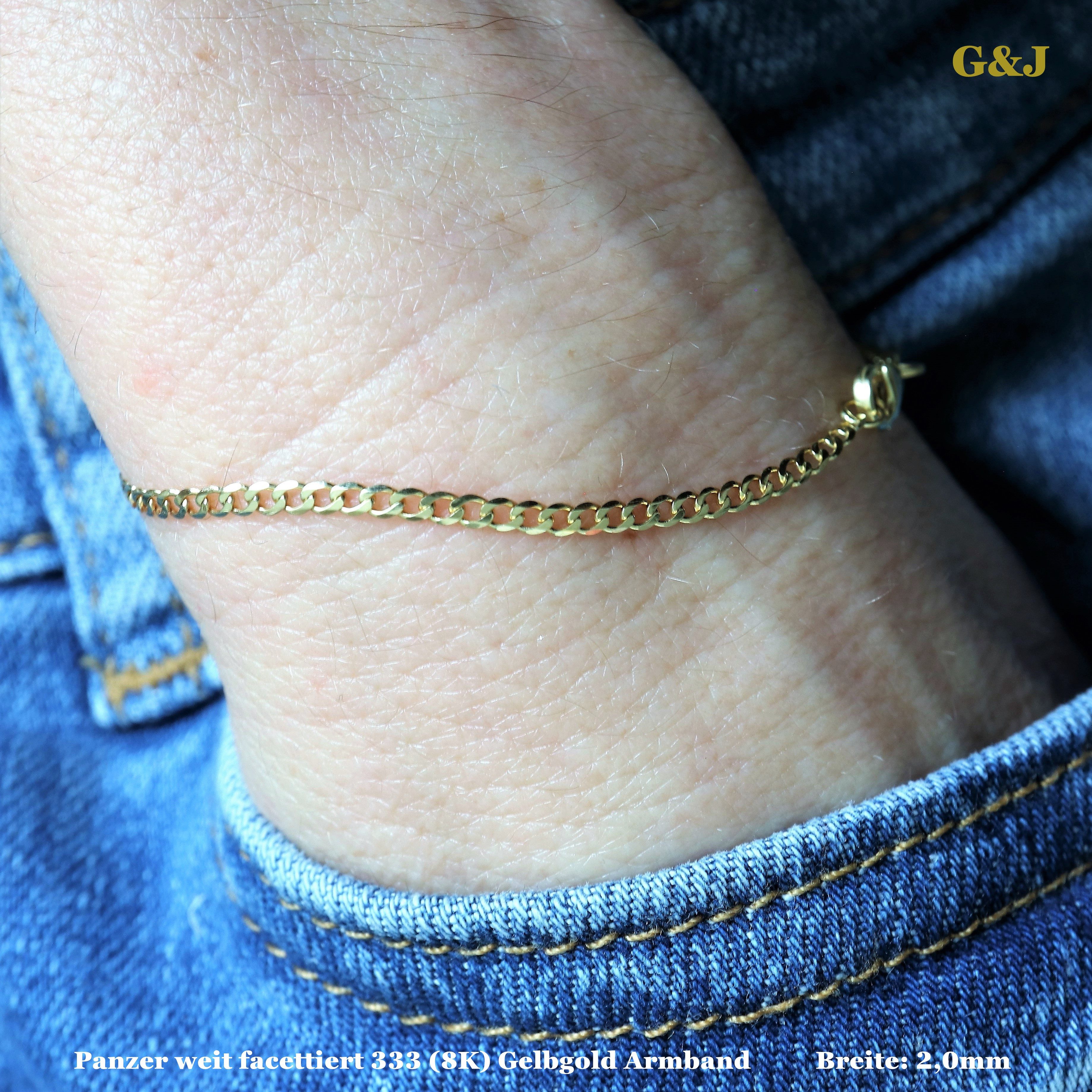 G & J Goldarmband Panzer Armband weit facettiert 333 8K Gold 2-3,1mm 18-19cm Armkette (inkl. Schmucketui), Made in Germany
