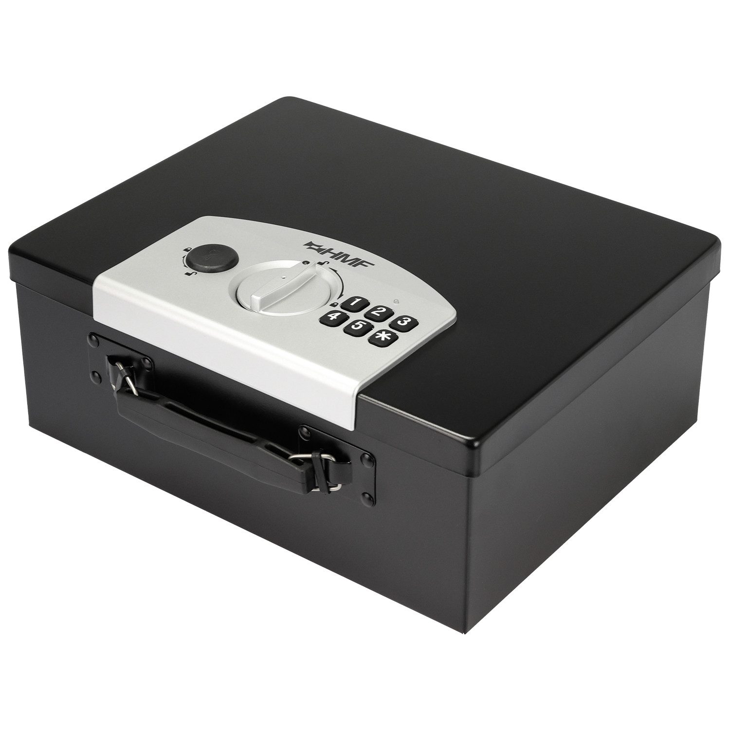 HMF Geldkassette kleiner Tresor mit Elektronikschloss, Dokumentenkassette, Aufbewahrung von DIN A4 Dokumenten, 32,5 x 25,5 x 12,5 cm, schwarz