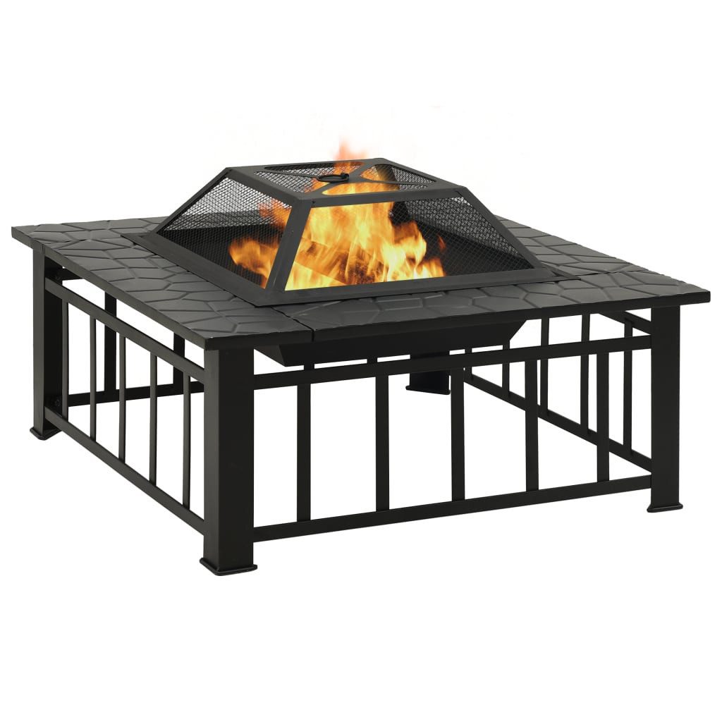 vidaXL Feuerstelle Feuerkorb mit Schürhaken 79x79x46,5 cm XXL Stahl