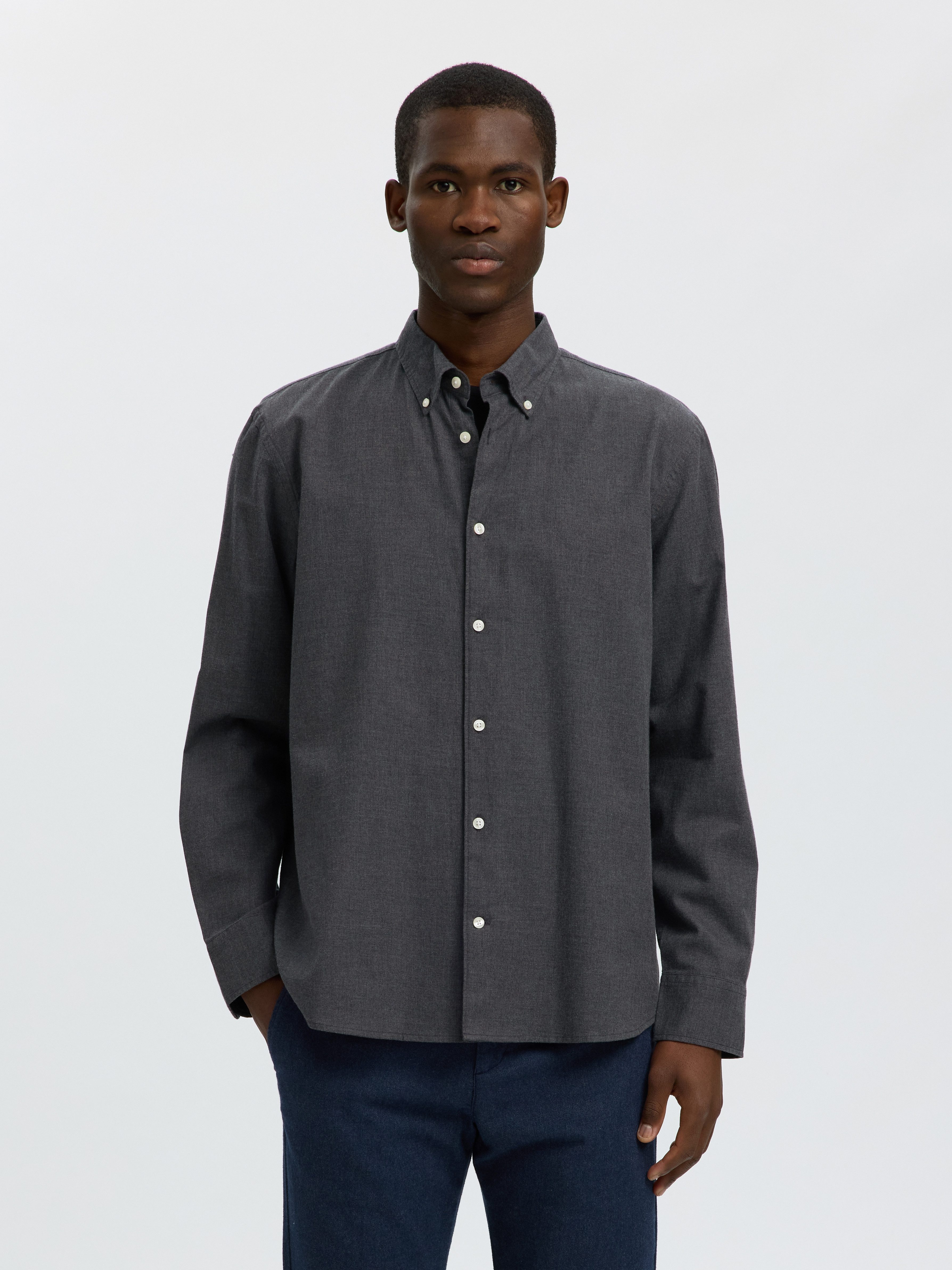 Selected Langarmhemd SLMREGCOLE JAY MELANGE LS SHIRT NOOS Baumwolle, regular fit