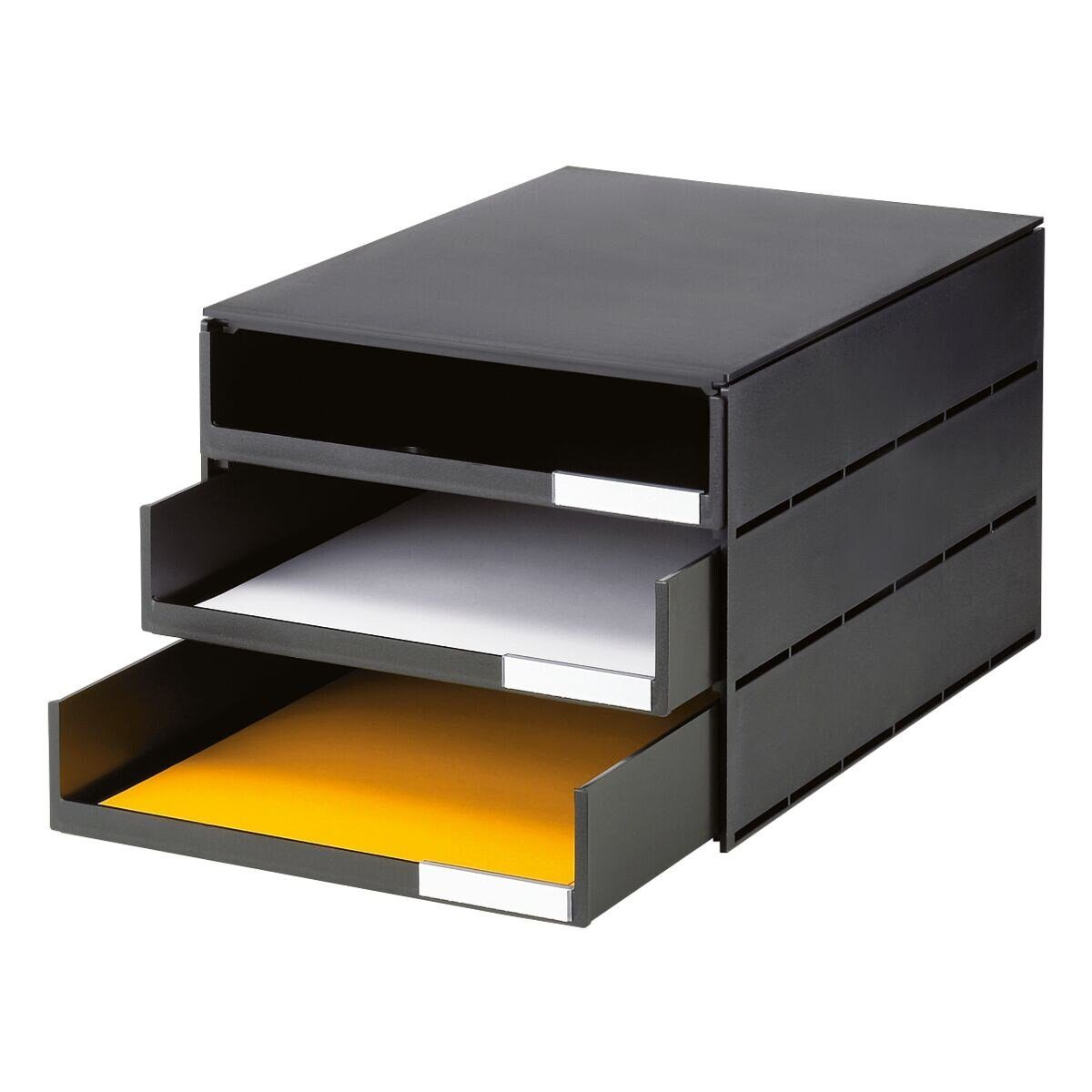 STYRO stapelbar/ Schubladenbox Styroval, integrierbar 3 offen, schwarz mit Schubladen,
