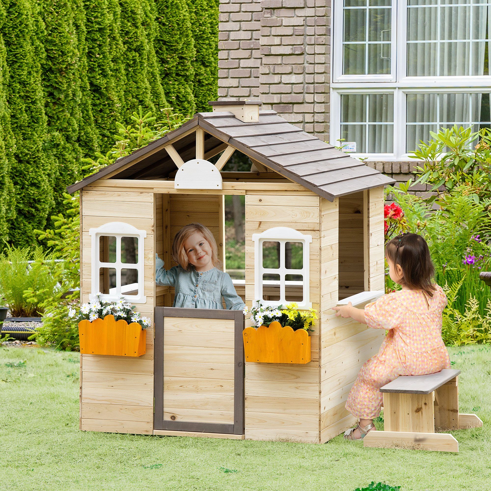 Outsunny Spielhaus Kinderspielhaus mit Briefkasten Fenster, günstig online kaufen