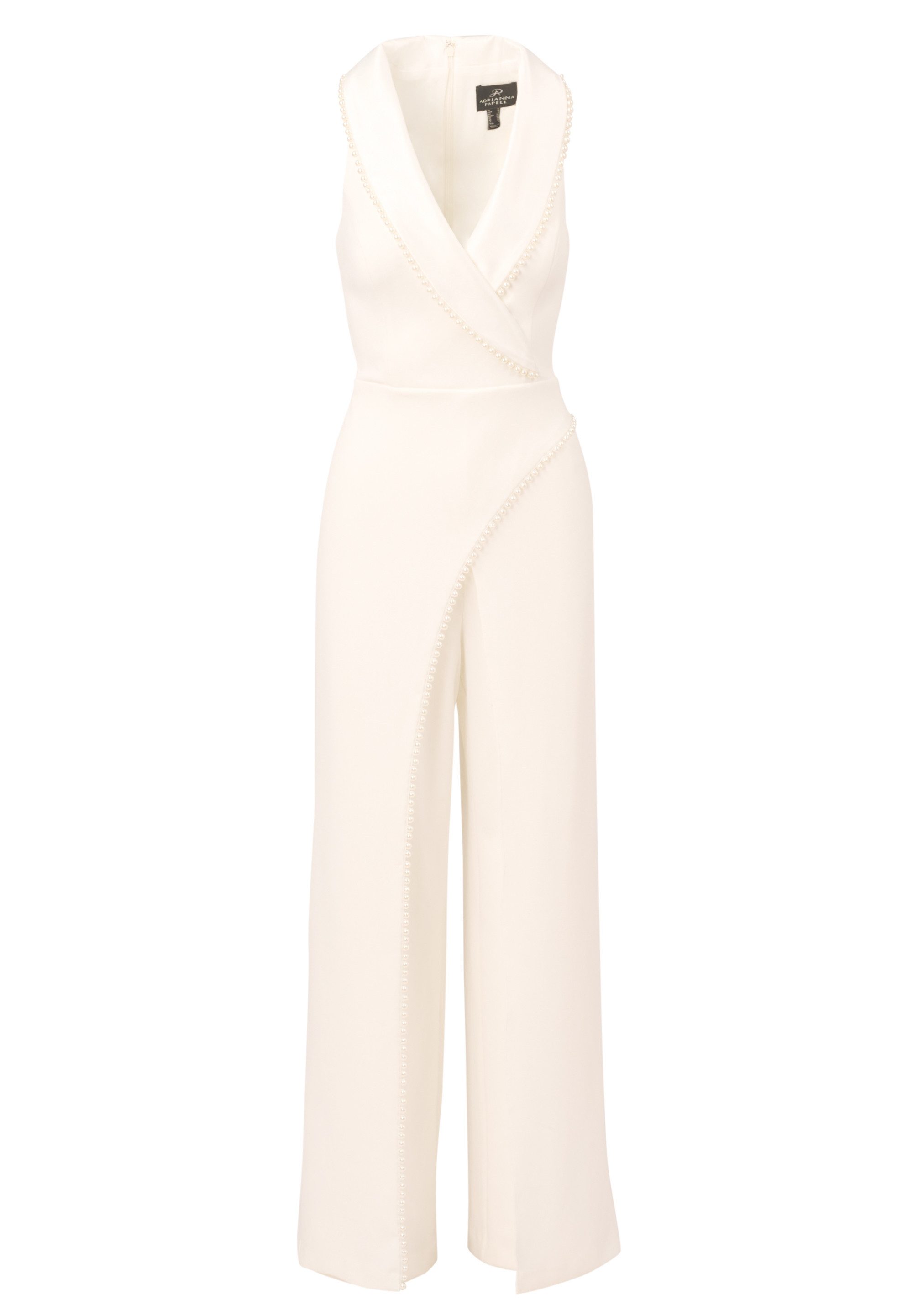 Adrianna Papell Jumpsuit Pearl Crepe Jumpsuit Ärmelloser Tuxedo-Jumpsuit mit weitem Bein