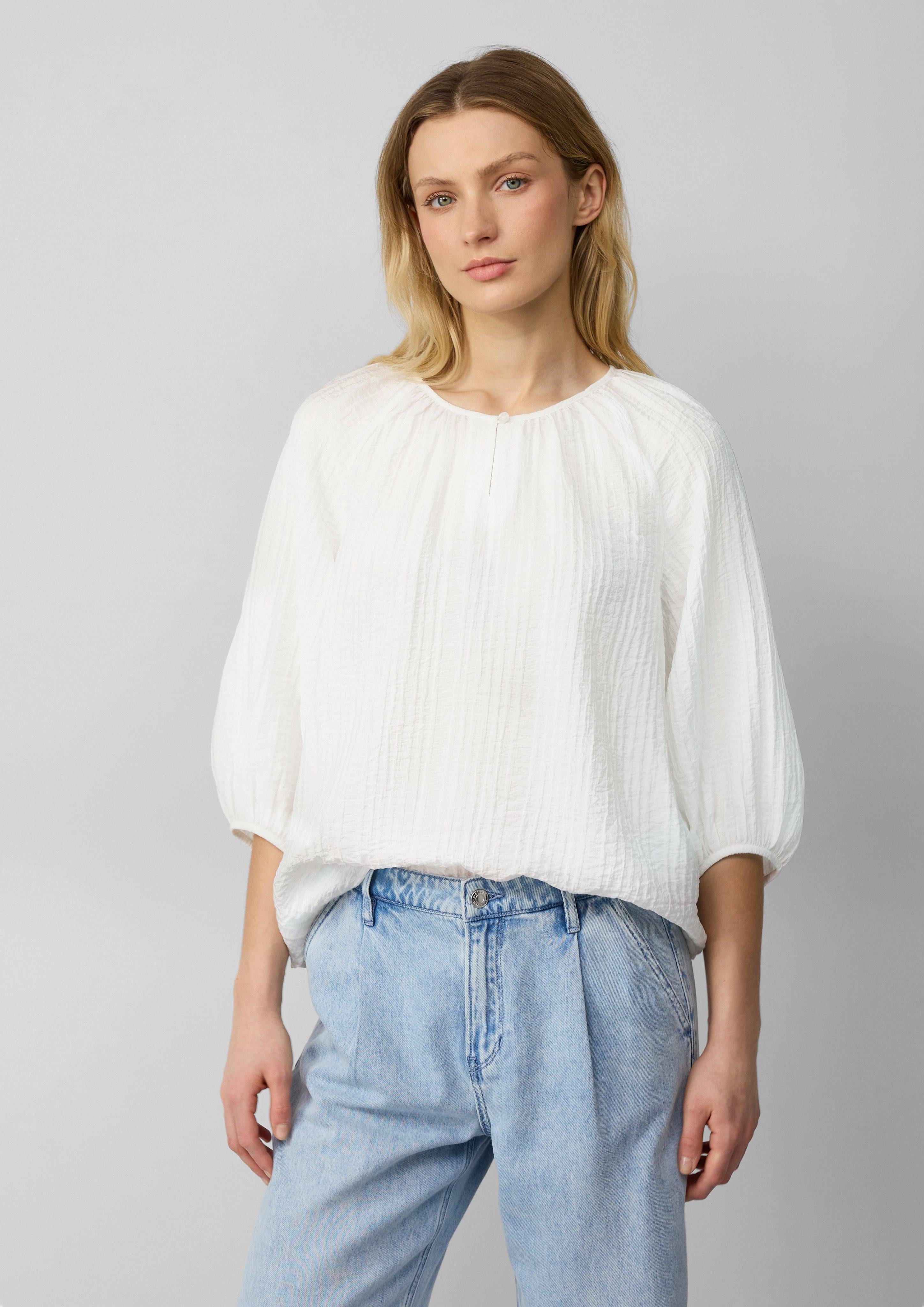 Langarmbluse Strukturierte Relaxed-Fit-Bluse mit Raffungen und Raglanärmeln