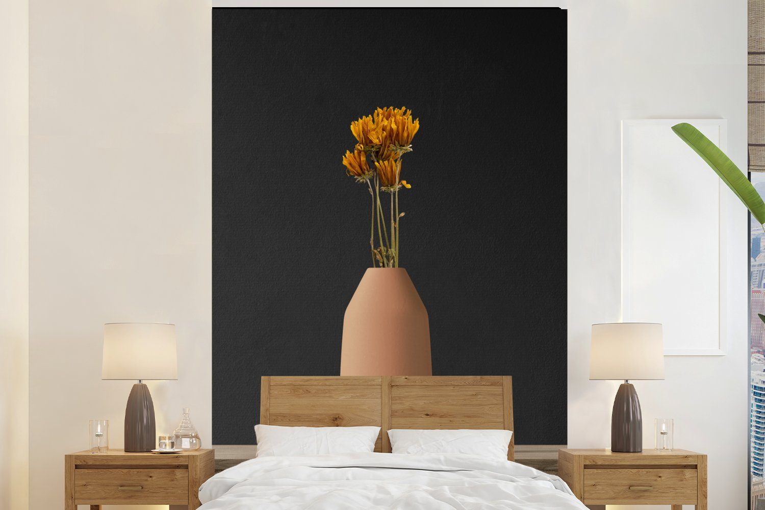 MuchoWow Fototapete Blumen - Orange - Stilleben, Matt, bedruckt, (3 St), Montagefertig Vinyl Tapete für Wohnzimmer, Wandtapete