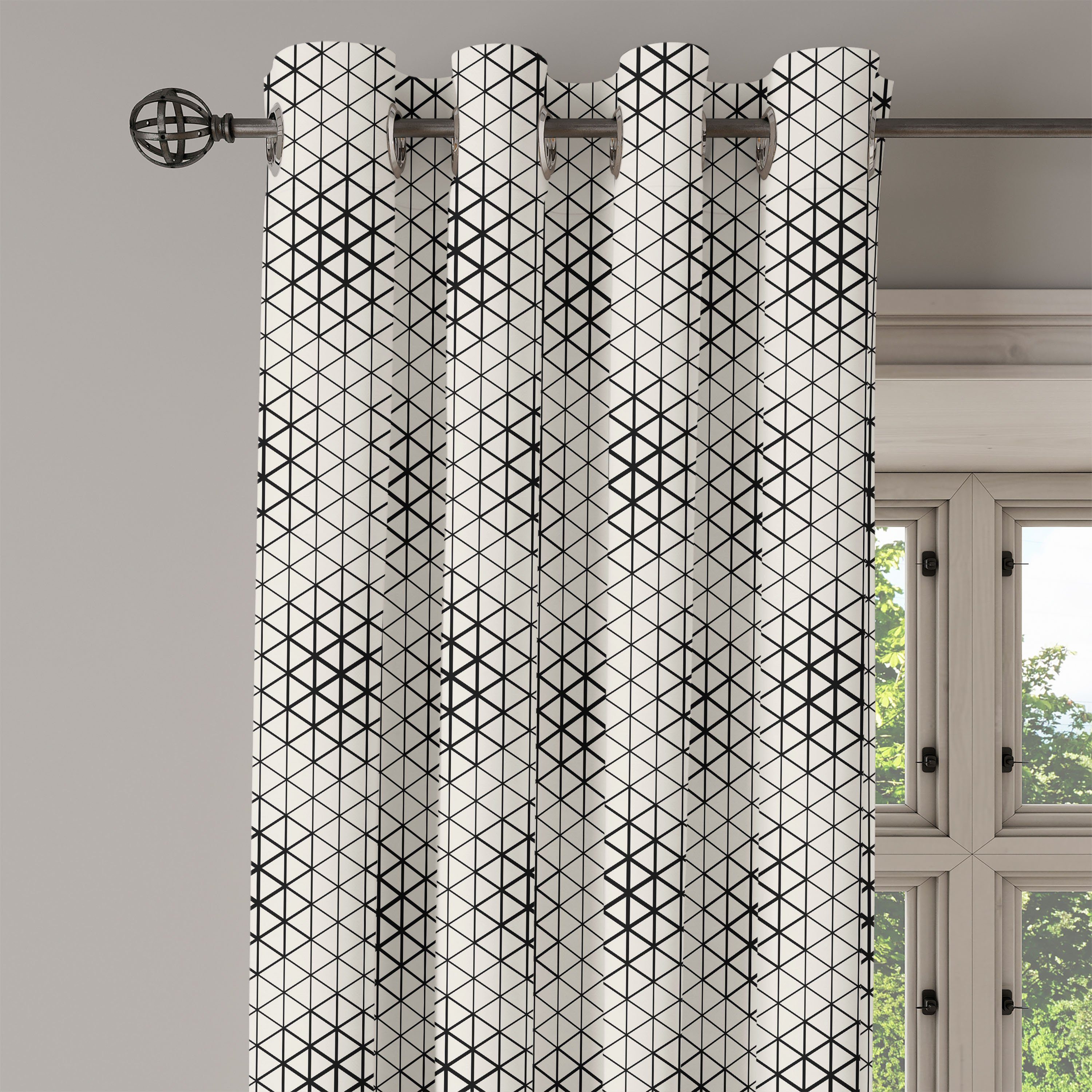 Dekorative Gardine Abakuhaus, Gitter 2-Panel-Fenstervorhänge für Schlafzimmer Tile Geometrische Triangles Wohnzimmer,