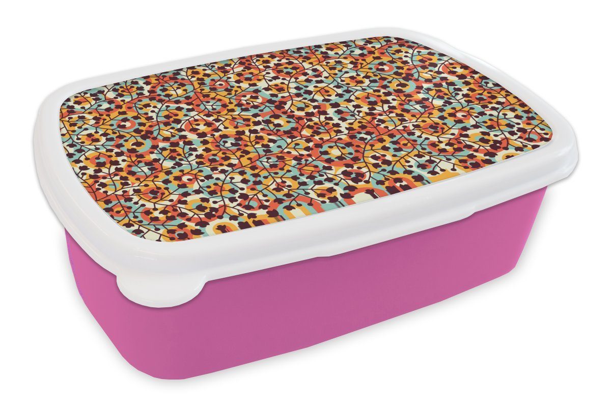 MuchoWow Lunchbox Blumen - Bohème - Kreis - Muster, Kunststoff, (2-tlg), Brotbox für Erwachsene, Brotdose Kinder, Snackbox, Mädchen, Kunststoff rosa