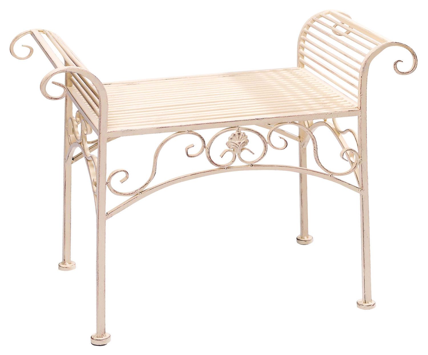 Aubaho Dekoobjekt Gartenbank Eisen Metall Antik-Stil Garten Bank Gartenmöbel creme weiss