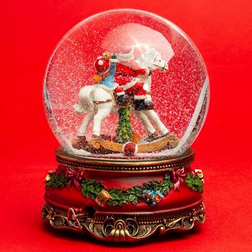 SIKORA Schneekugel SK19 Weihnachtsmann auf dem Schaukelpferd XL mit Spieldose D:15cm
