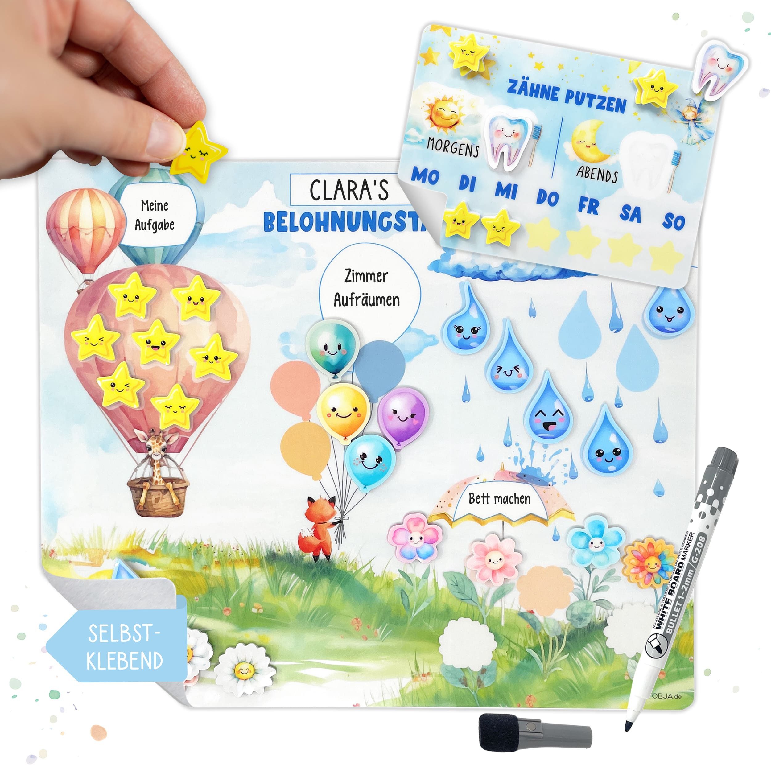 TOBJA Wandtafel Belohnungstafel Kinder Set + Zahnputztafel, Stift u. Sticke günstig online kaufen