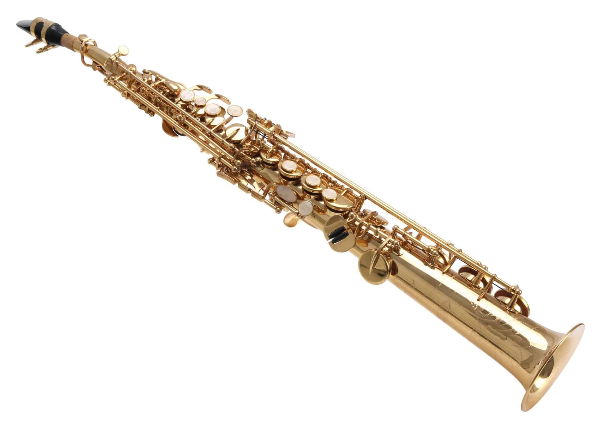 Classic Cantabile Saxophon SS-450 Sopran Saxophone gerade, Sopran Sax, 6-St., Set mit Koffer, Mundstück, S-Bögen, Putztuch und Handschuhe, Sopransaxophon, Hoch-Fis-Klappen, ergonomische Klappenmechanik