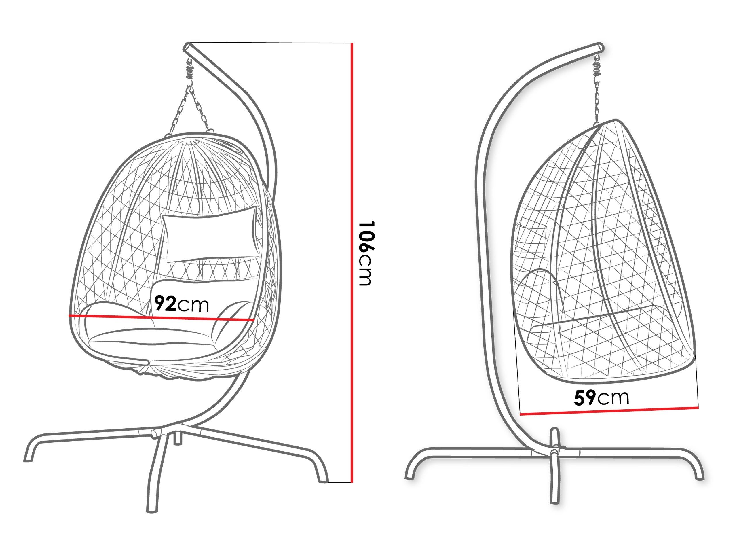 MIRJAN24 Hängesessel Liwebo (Korb aus Rattan), Metallskelett, 105x105x195 cm
