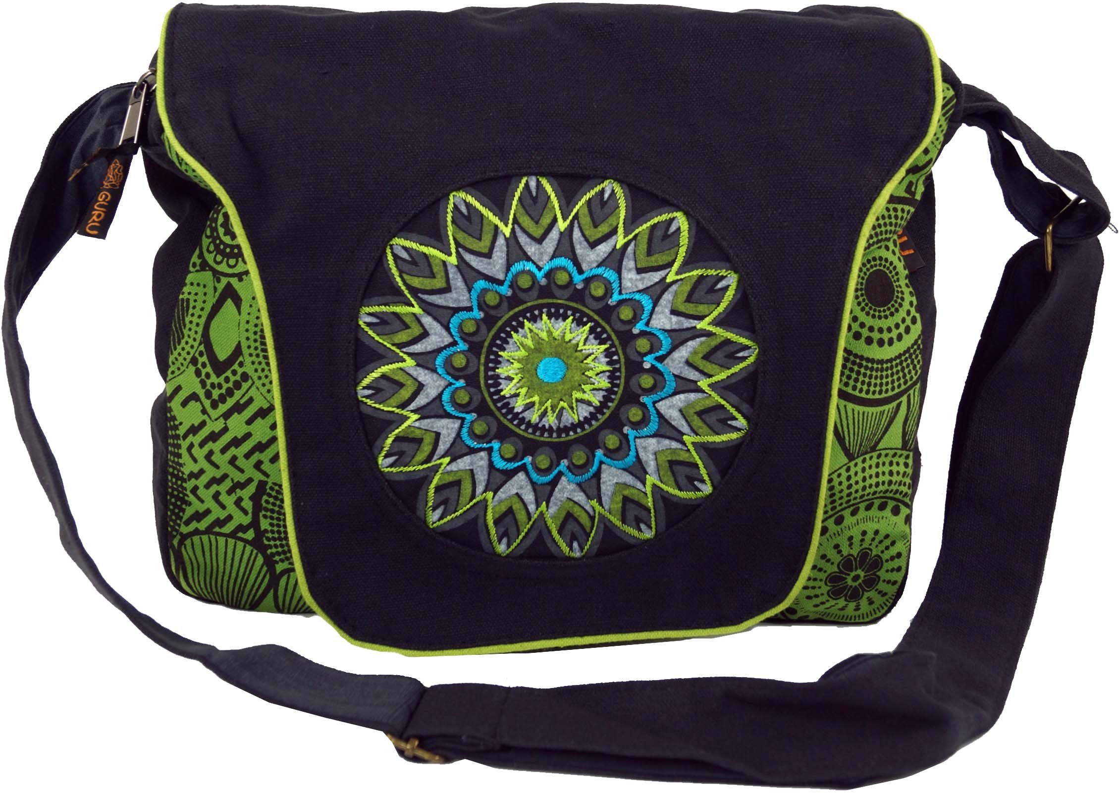 Guru-Shop Schultertasche Schultertasche, Hippie Tasche, Goa Tasche -.. schwarz/grün